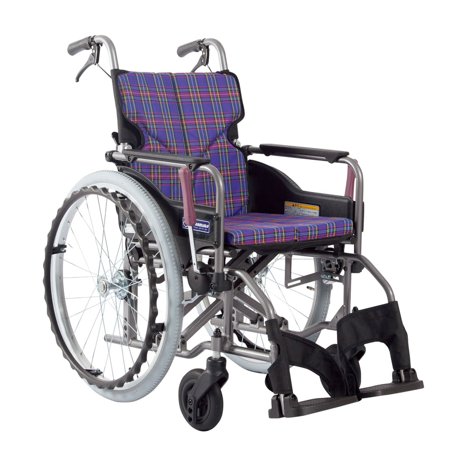車いす モダン Aスタイル 背固定 24-7619-0106 紫チェックA11 カワムラサイクル KMD-A22-42S-M