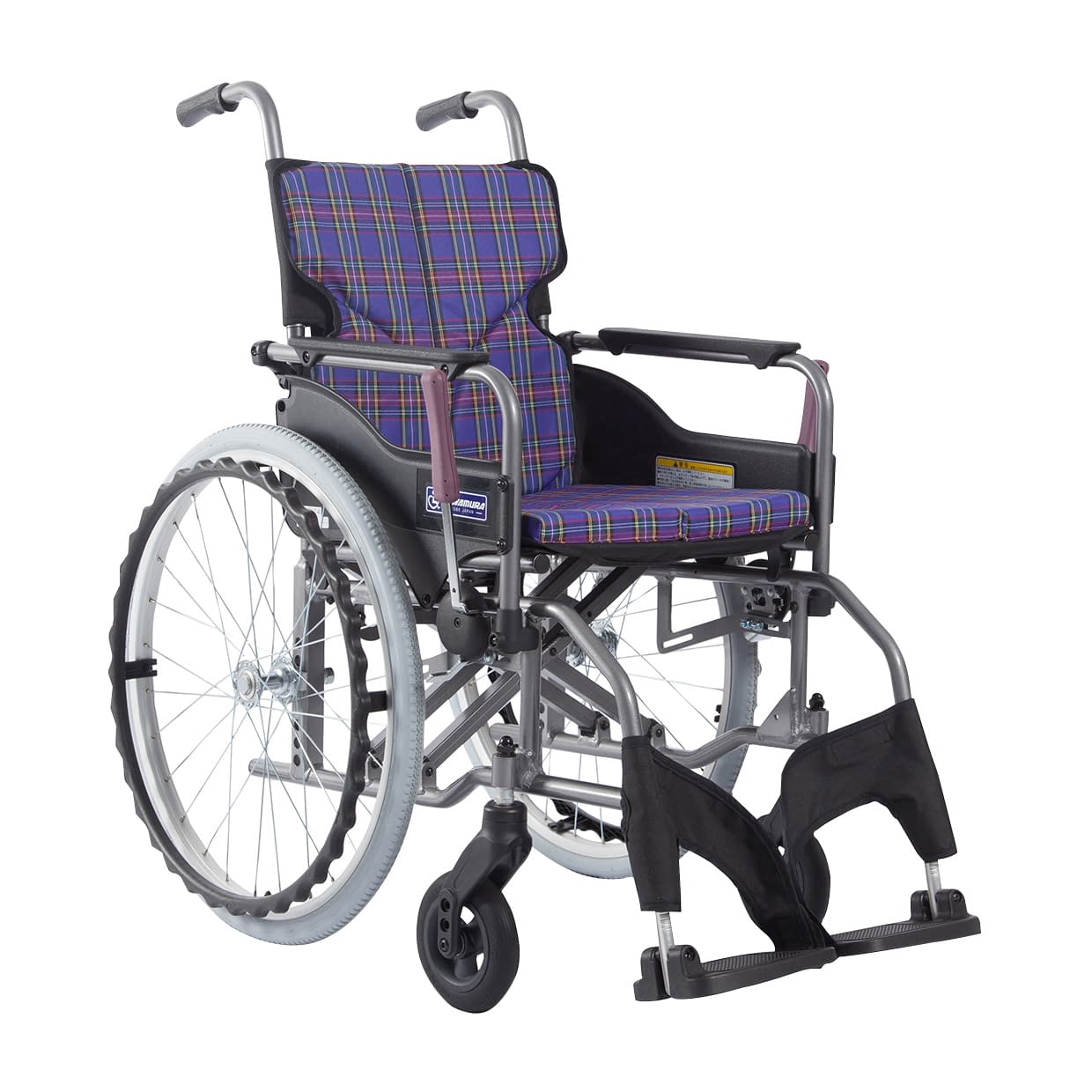 車いす モダン Aスタイル 背固定 24-7619-0206 紫チェックA11 カワムラサイクル KMD-A22-40S-H