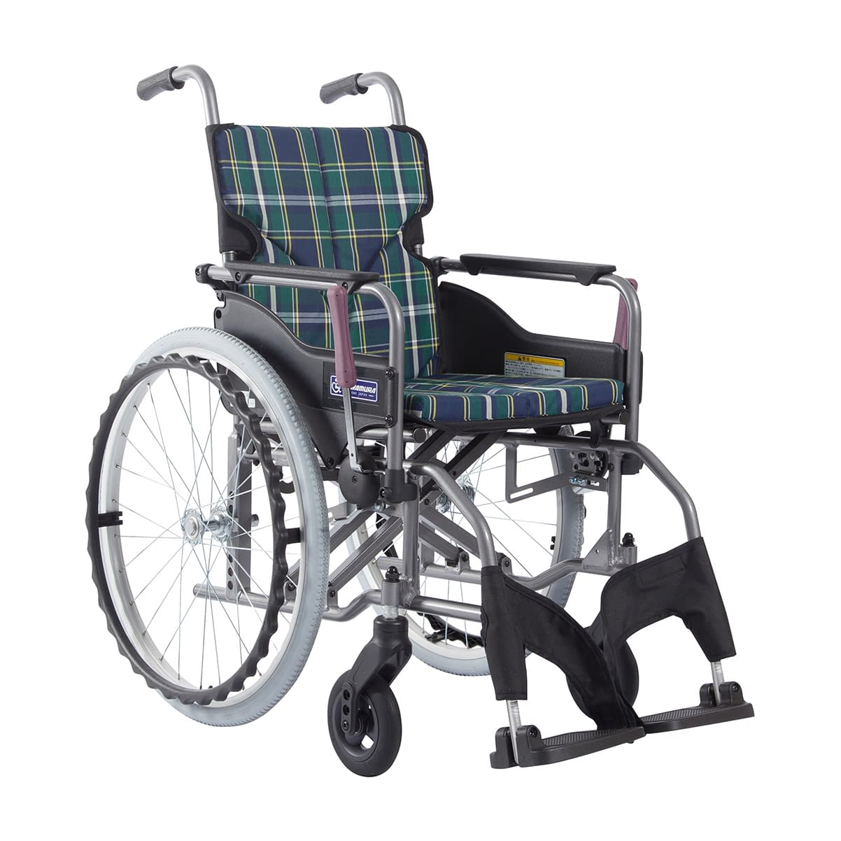 車いす モダン Aスタイル 背固定 24-7619-0304 緑チェックA9 カワムラサイクル KMD-A22-42S-H