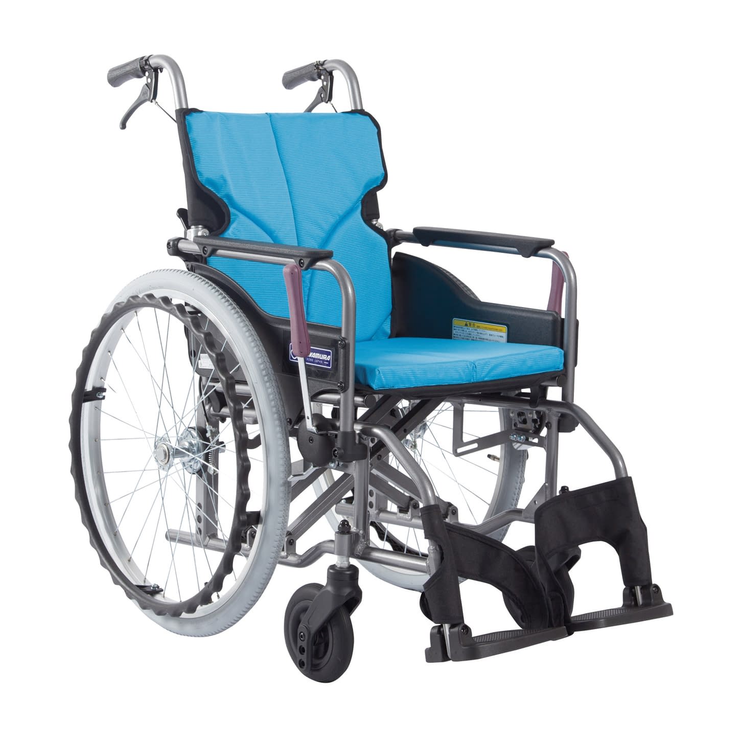 車いす モダン Aスタイル 背折れ 24-7619-0502 ライトブルーNo.83 カワムラサイクル KMD-A22-42-M