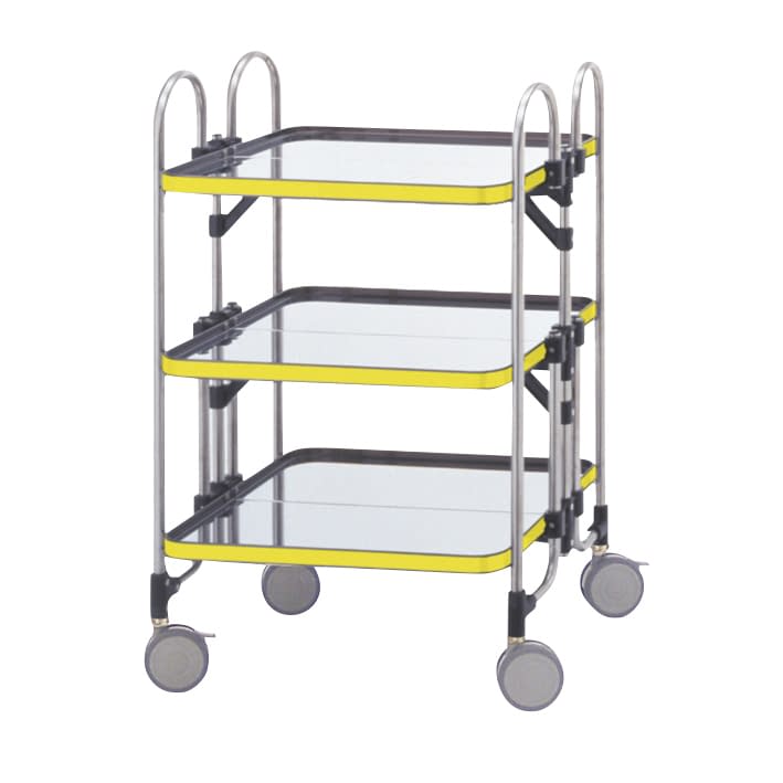 折りたたみ式器械台(3段) カート(折りたたみ) 24-7274-03 トクヤマ HEA-3Y(イエロー)