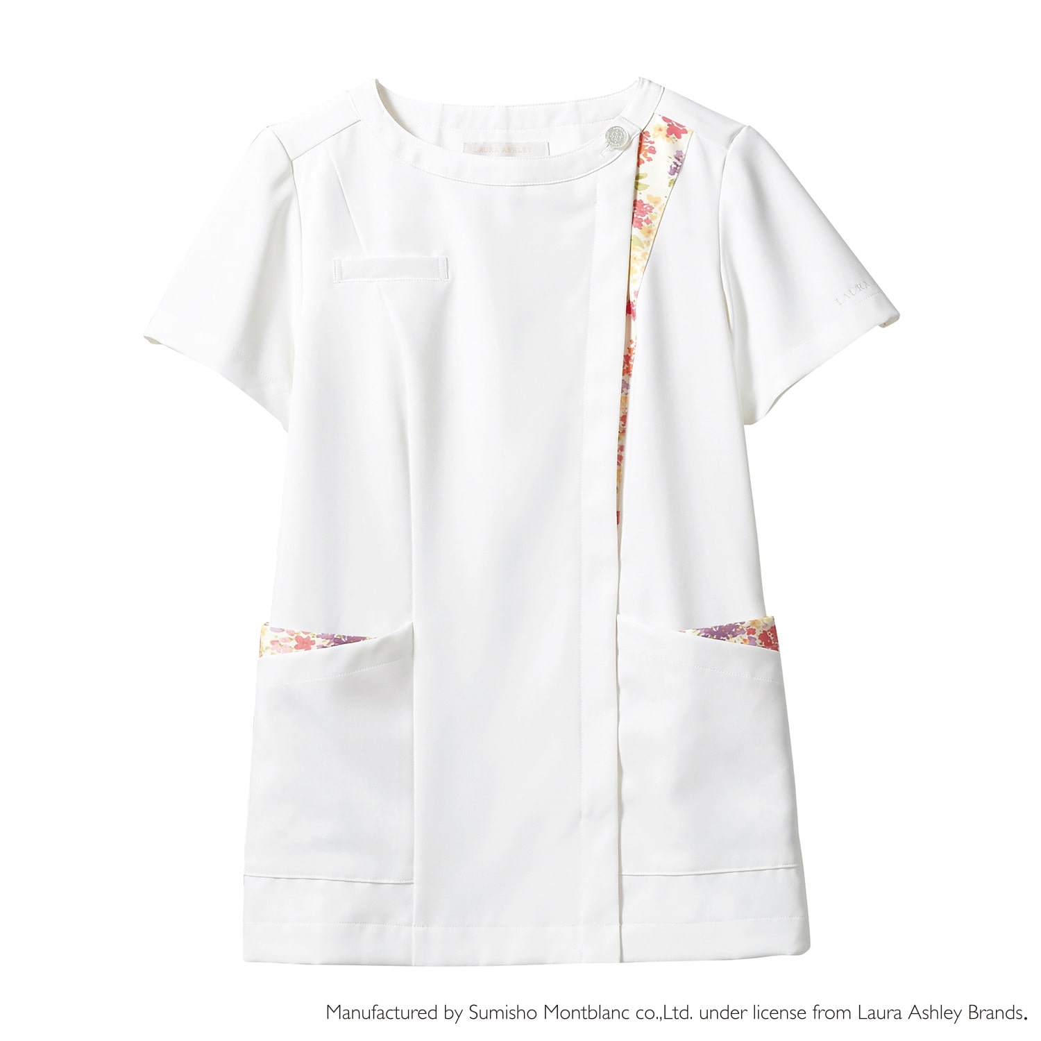 ナースジャケット(半袖) 24-6994-0004 LL 住商モンブラン LW601-12(ホワイトXアメリピン