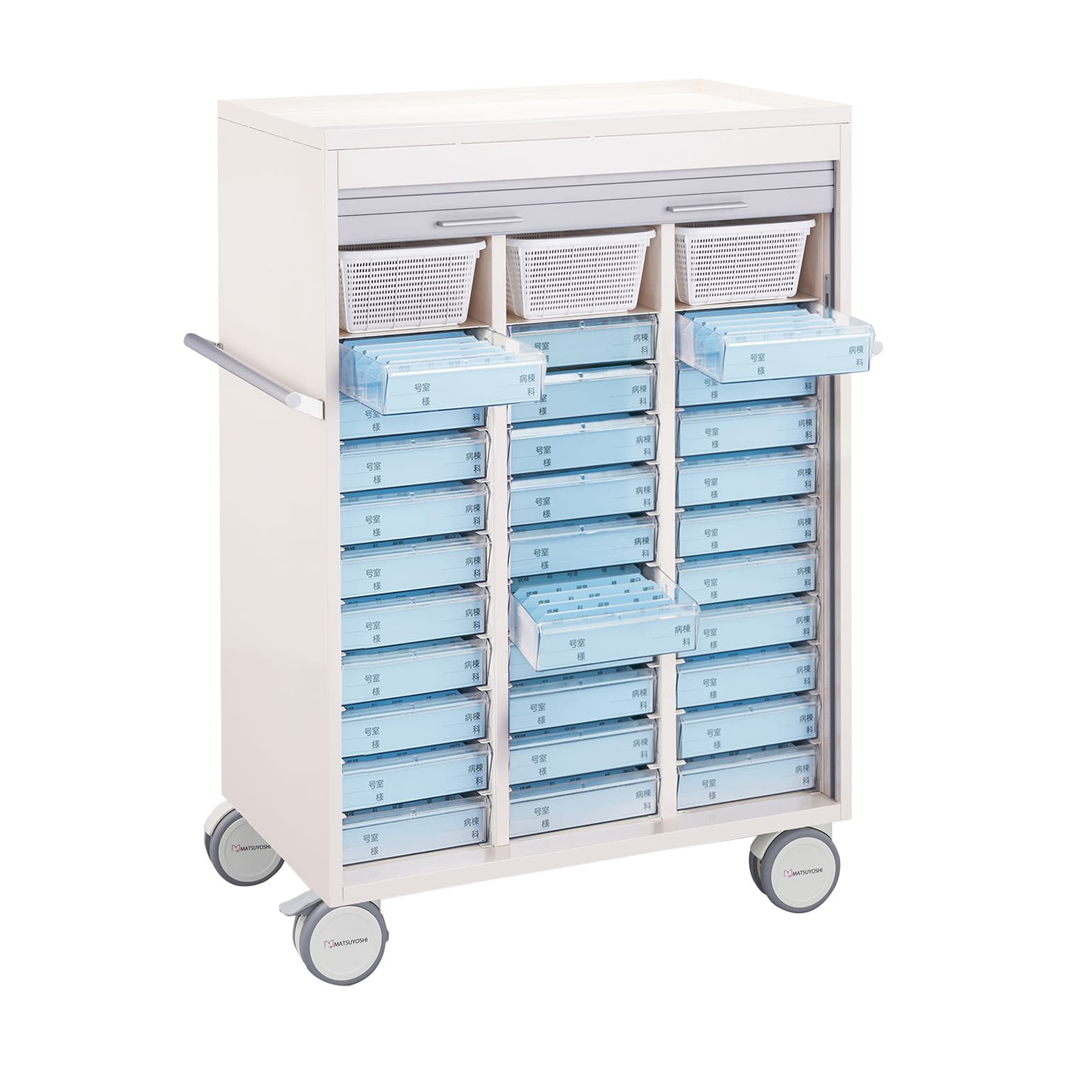 マツヨシシャッター付与薬カート30床 30床用(3列×10段) 投薬カート 24-6966-01 MATSUYOSHI MY-NST30(トレータイプ)