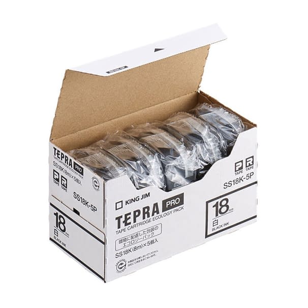 ラベルライターテプラPROテープ エコパック 24-7336-01 テプラPRO SS18K-5P(エコパック5コイリ)