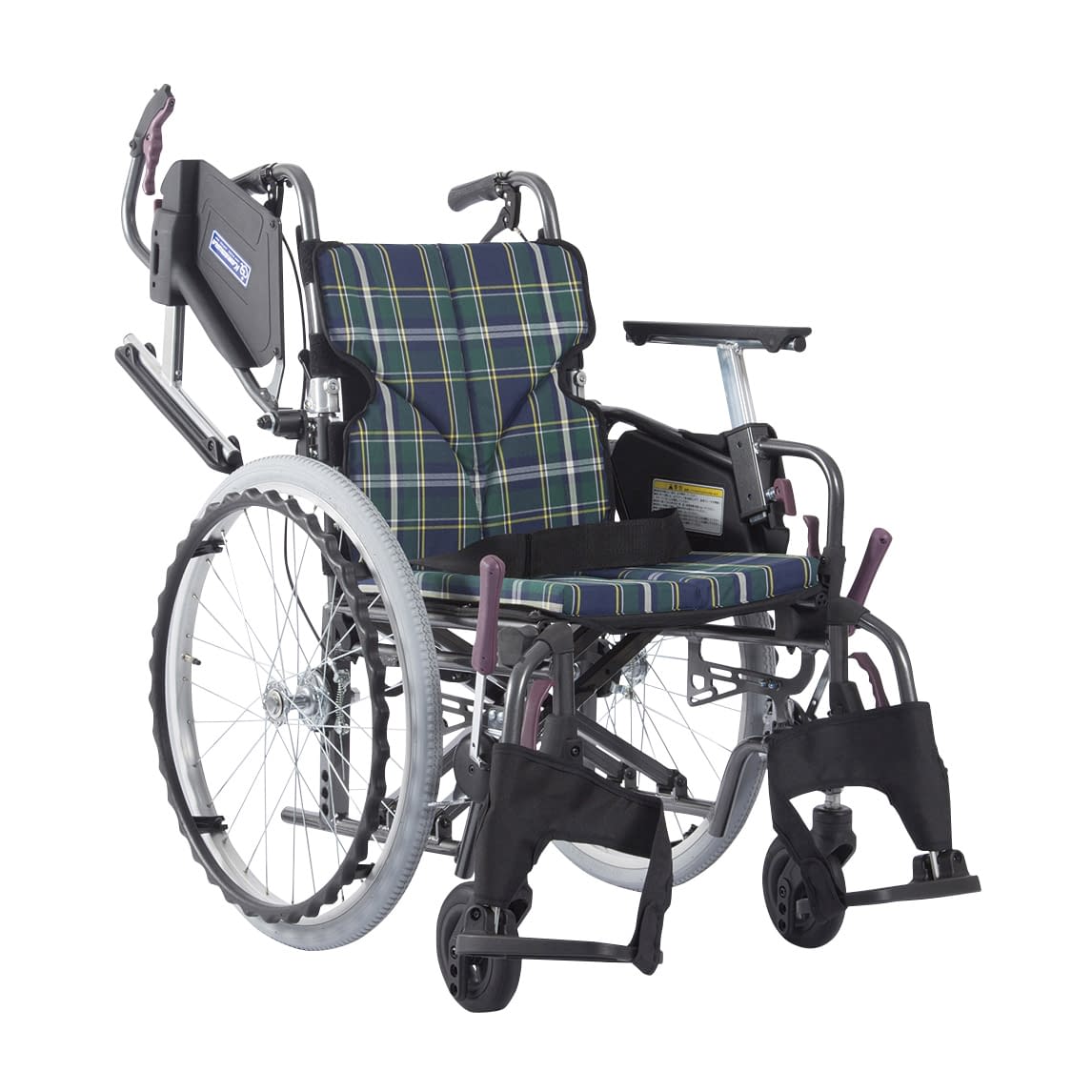 低床車いす(アルミ製)自走用 24-7621-0104 緑チェックA9 カワムラサイクル KMD-C20-40-LO