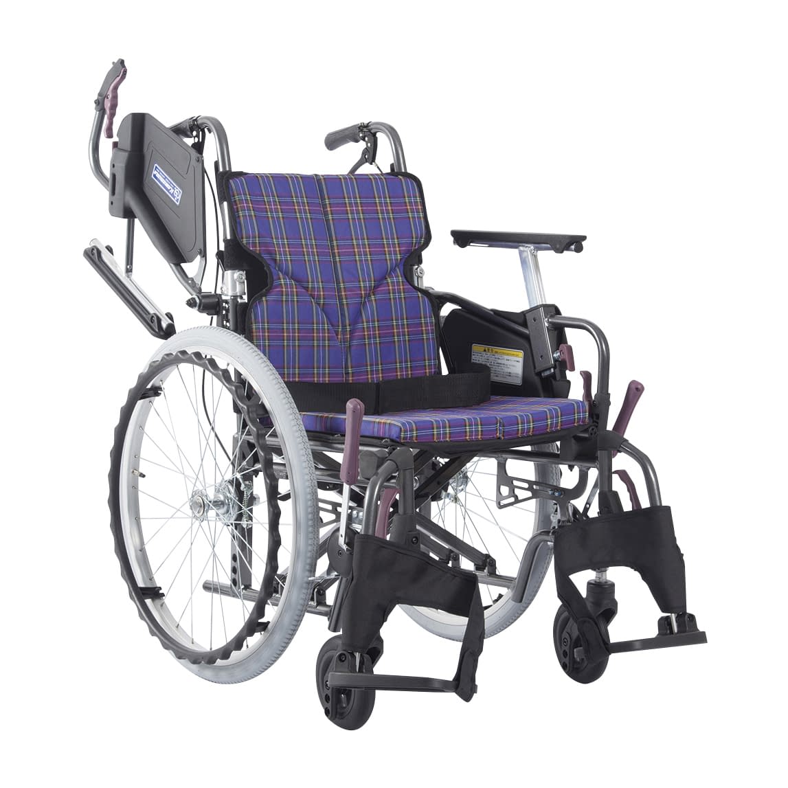 低床車いす(アルミ製)自走用 24-7621-0106 紫チェックA11 カワムラサイクル KMD-C20-40-LO