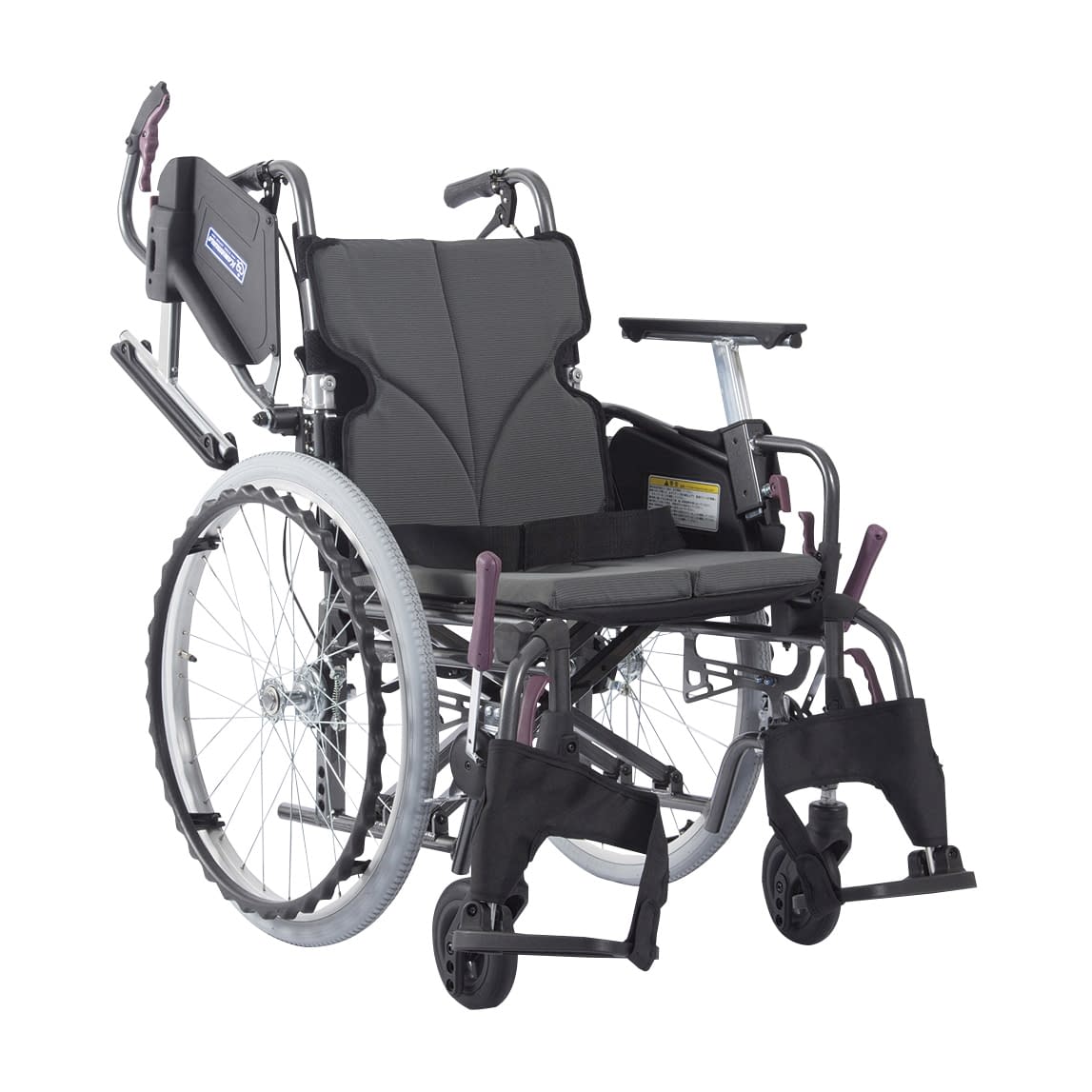 低床車いす(アルミ製)自走用 24-7621-0201 チャコールグレーNo.82 カワムラサイクル KMD-C20-42-LO