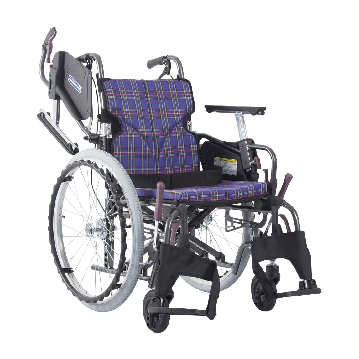 低床車いす(アルミ製)自走用 24-7621-0206 紫チェックA11 カワムラサイクル KMD-C20-42-LO