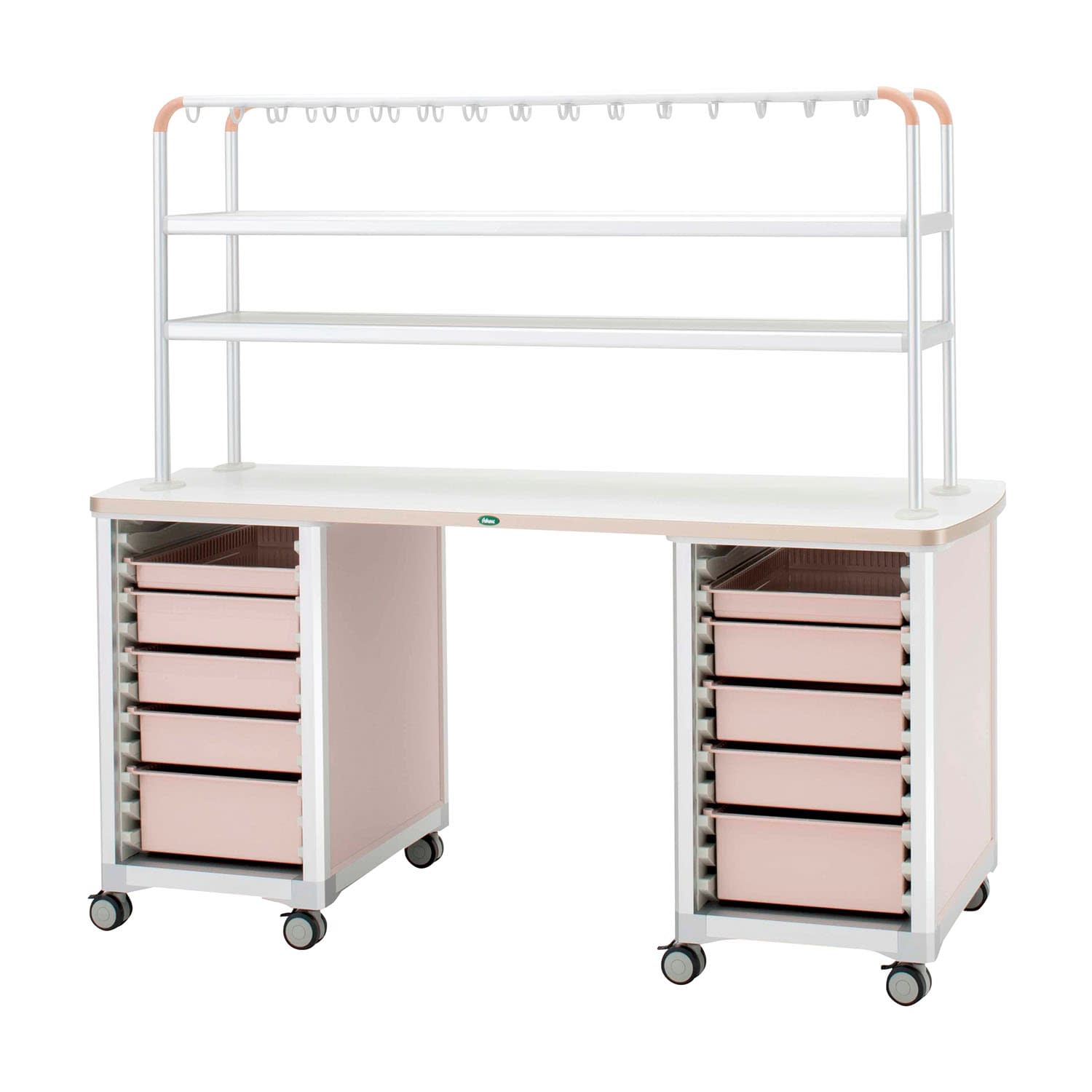 作業台(ハンガーシェルフ2段) 24-8016-0001 トレー：ピーチ サカセ化学工業 WT-1805B-4(ホンタイ:ピーチ