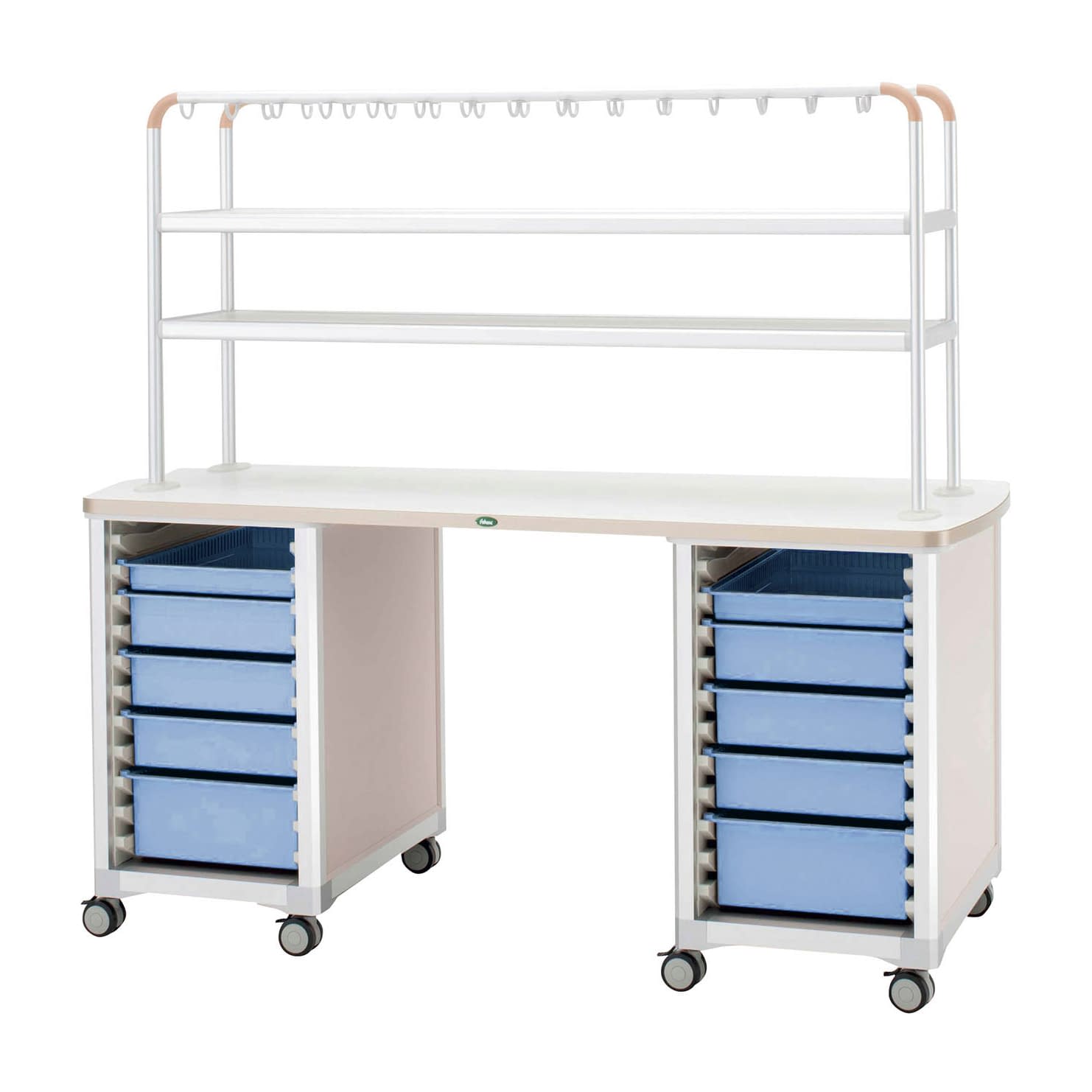 作業台(ハンガーシェルフ2段) 24-8016-0002 トレー：ブルー サカセ化学工業 WT-1805B-4(ホンタイ:ピーチ