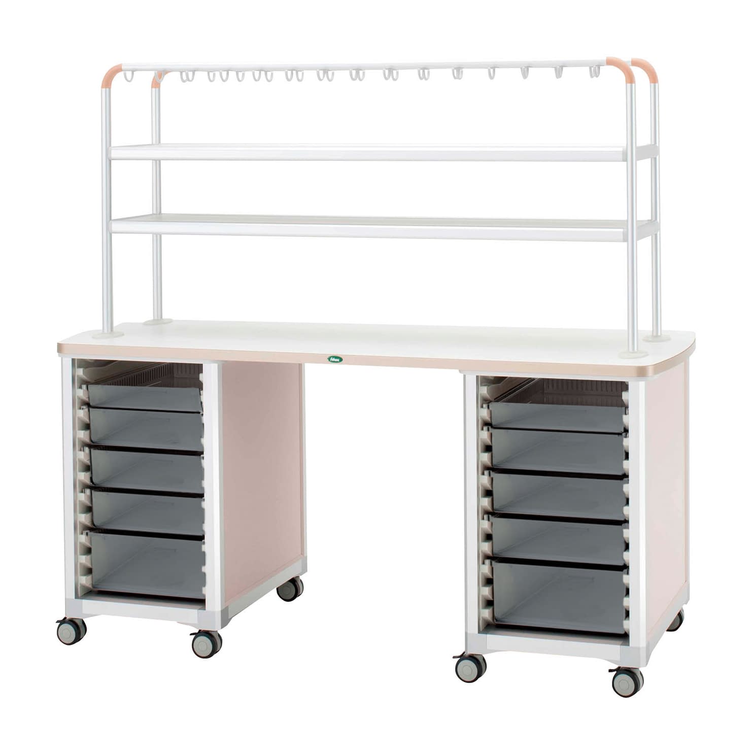 作業台(ハンガーシェルフ2段) 24-8016-0003 トレー：透明 サカセ化学工業 WT-1805B-4(ホンタイ:ピーチ