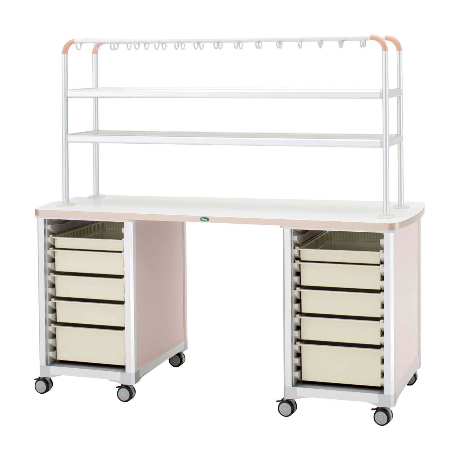 作業台(ハンガーシェルフ2段) 24-8016-0004 トレー：ニュートラル サカセ化学工業 WT-1805B-4(ホンタイ:ピーチ