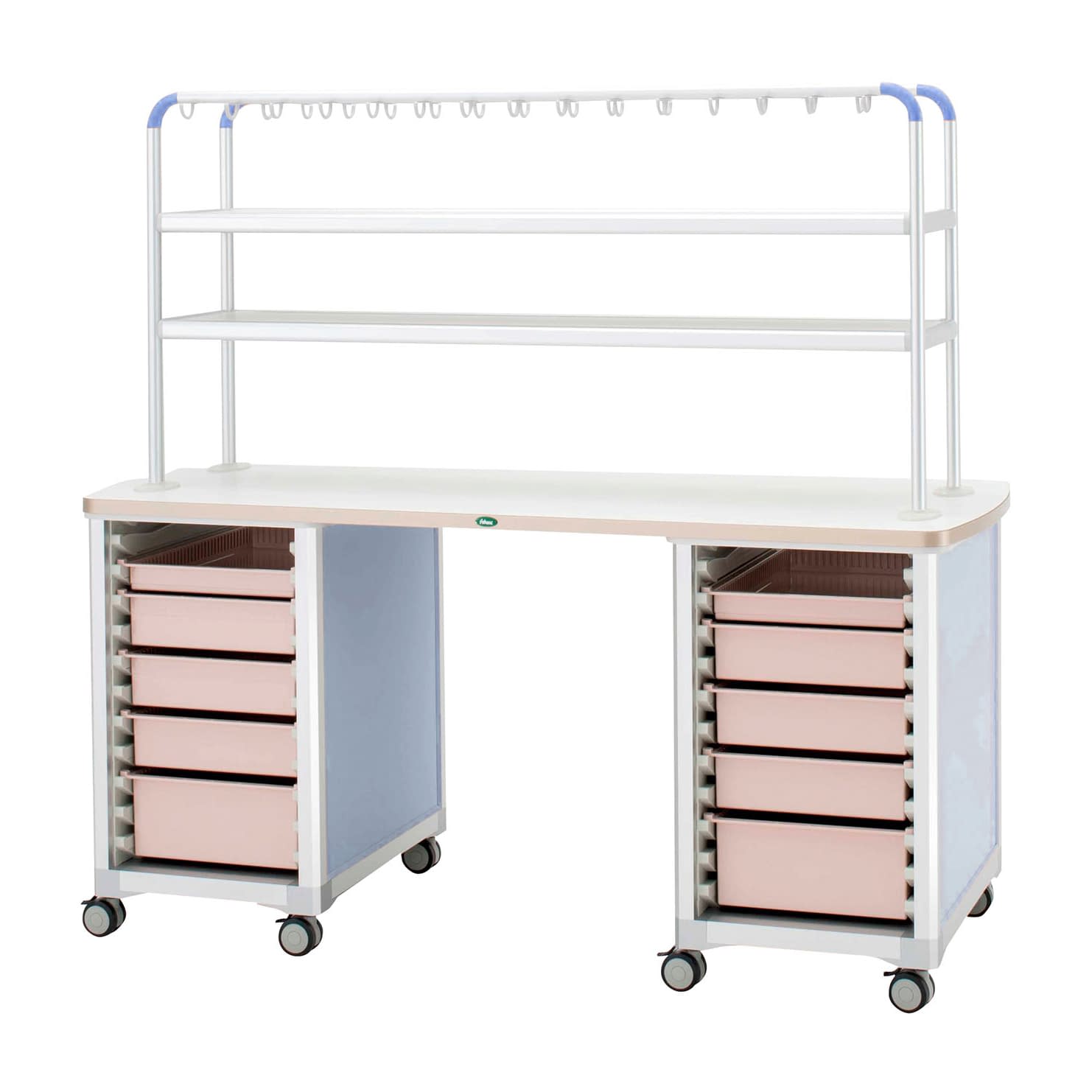 作業台(ハンガーシェルフ2段) 24-8016-0101 トレー：ピーチ サカセ化学工業 WT-1805B-4(ホンタイ:ブルー