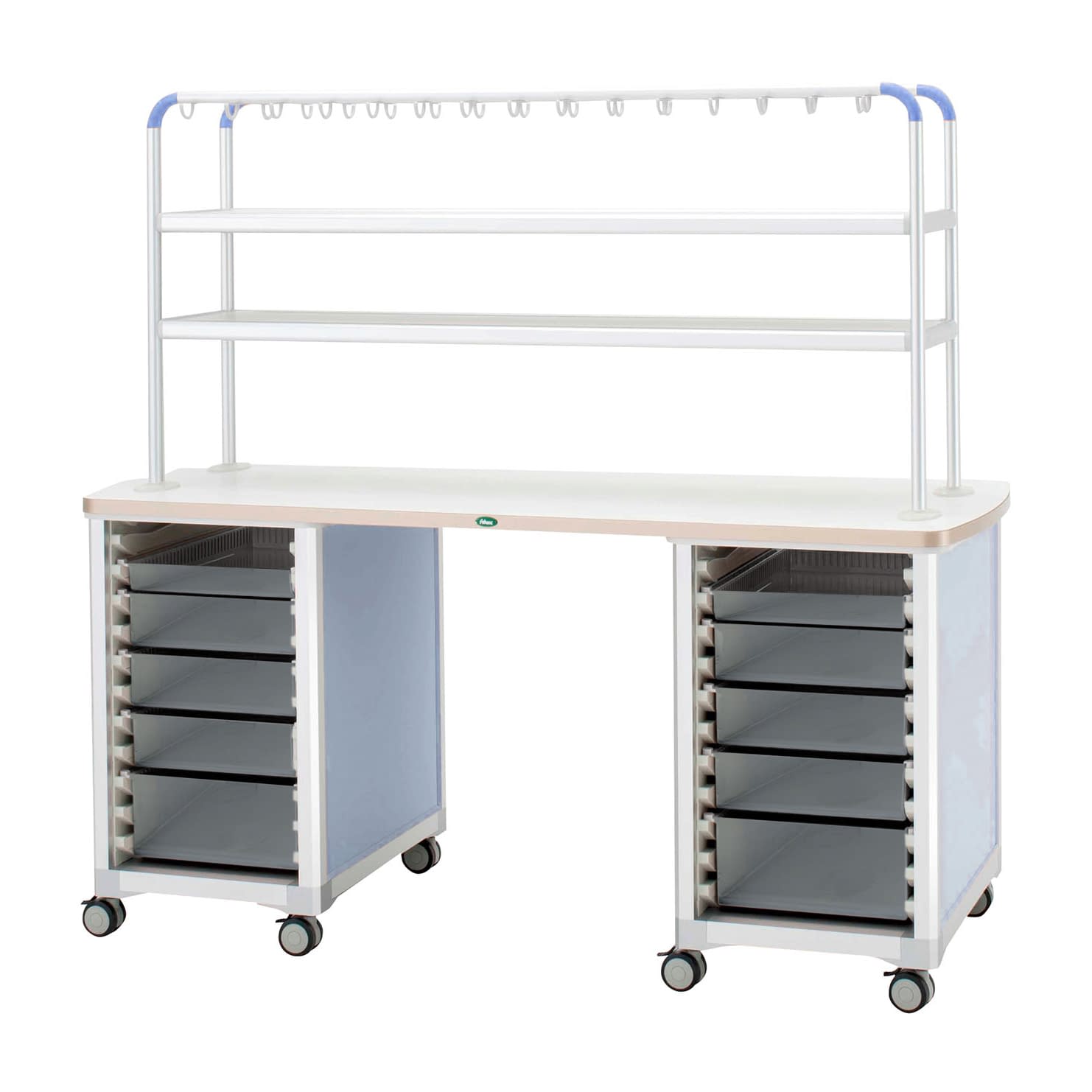 作業台(ハンガーシェルフ2段) 24-8016-0103 トレー：透明 サカセ化学工業 WT-1805B-4(ホンタイ:ブルー