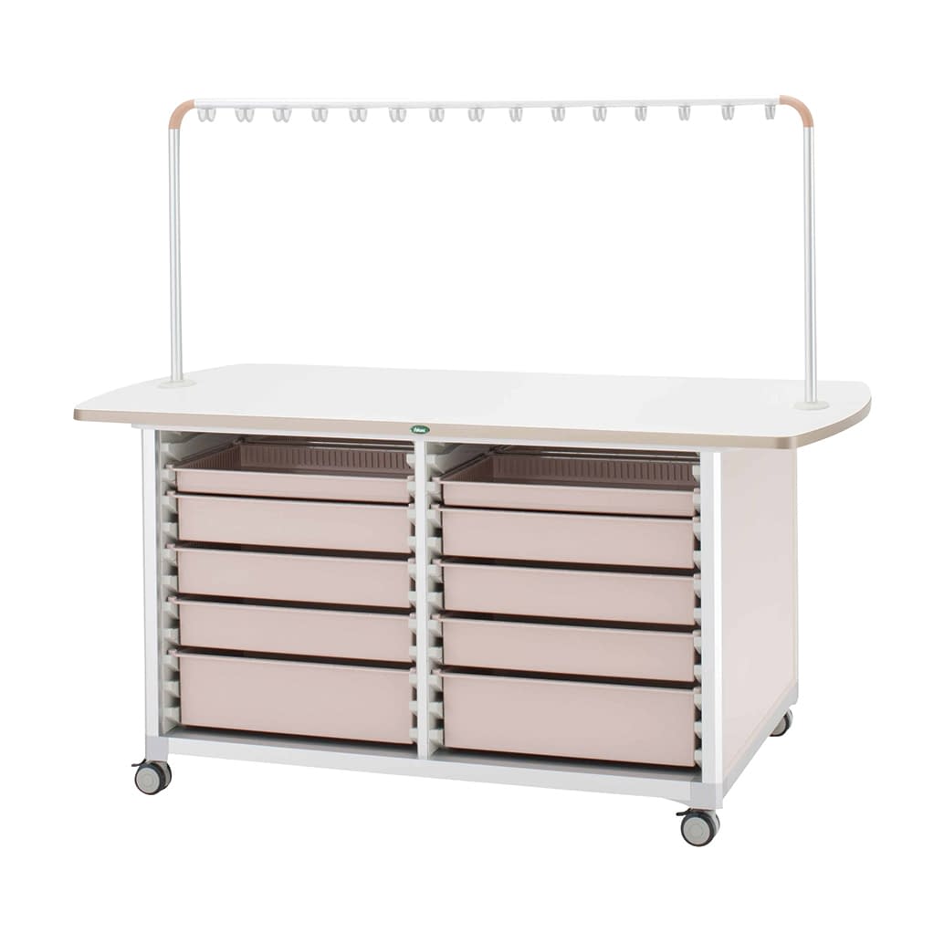 作業台(ハンガー付対面タイプ) 24-8045-0001 トレー：ピーチ サカセ化学工業 WT-1803B-2(ホンタイ:ピーチ