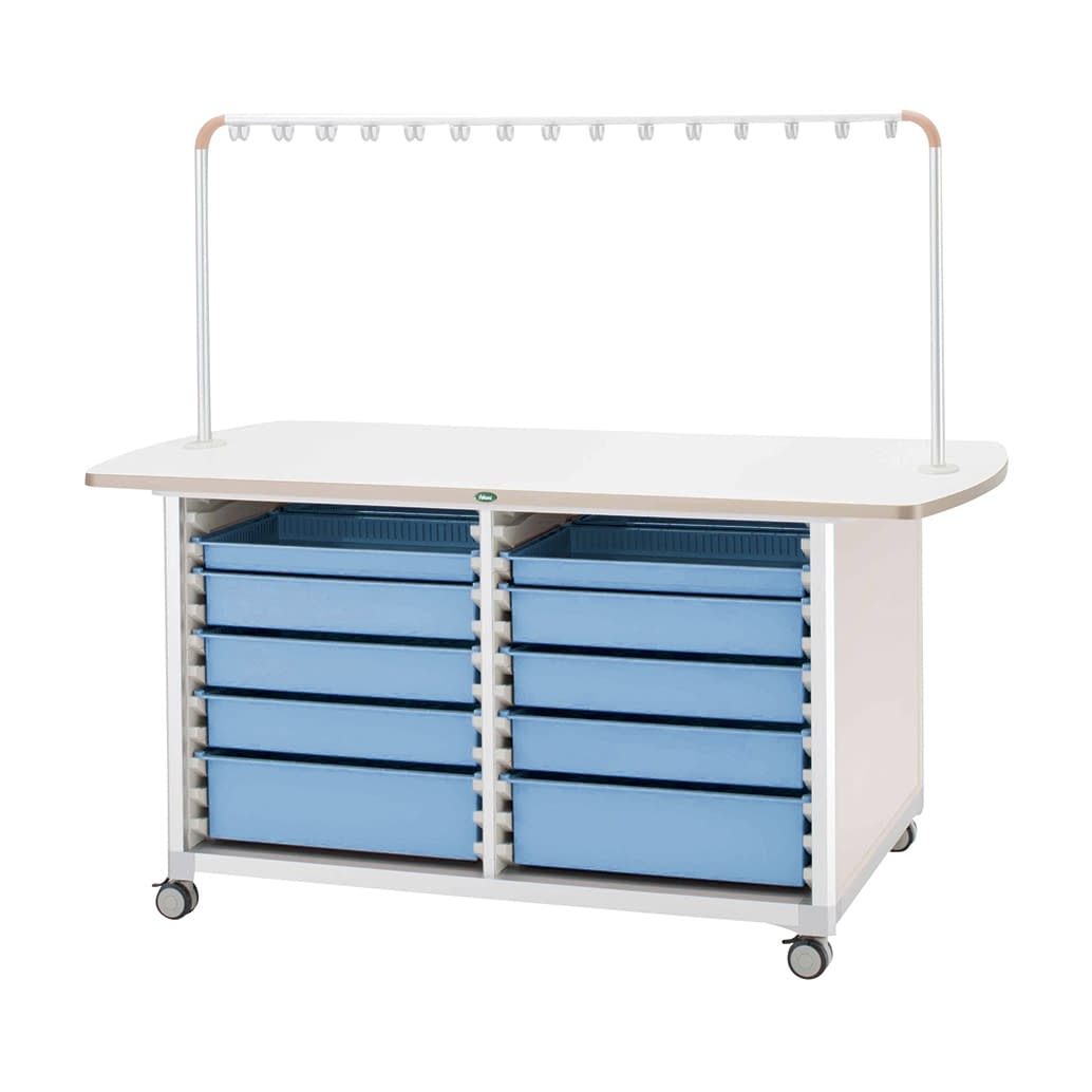 作業台(ハンガー付対面タイプ) 24-8045-0002 トレー：ブルー サカセ化学工業 WT-1803B-2(ホンタイ:ピーチ