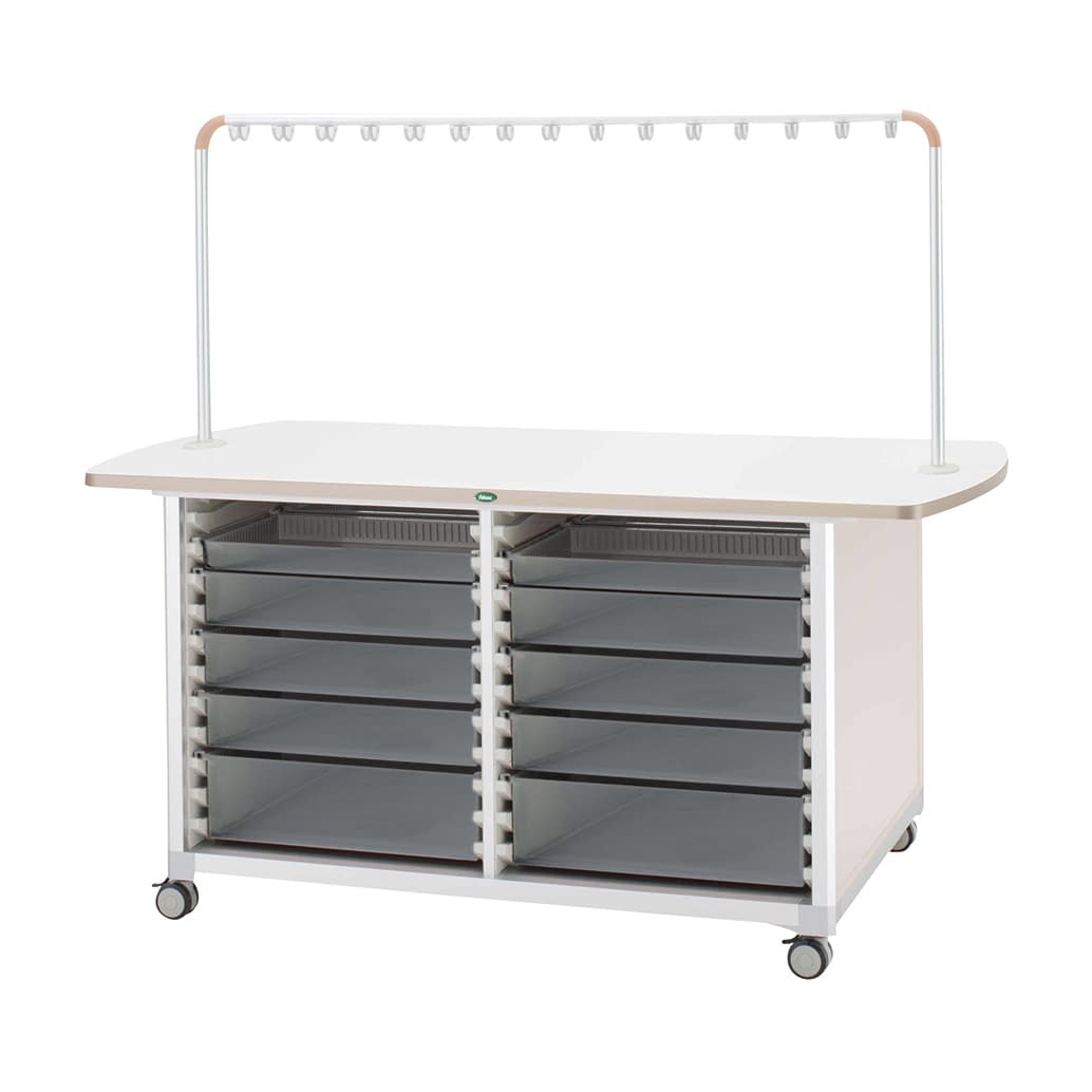 作業台(ハンガー付対面タイプ) 24-8045-0003 トレー：透明 サカセ化学工業 WT-1803B-2(ホンタイ:ピーチ