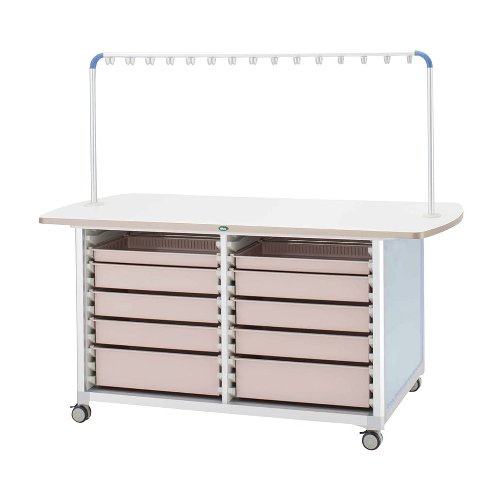 作業台(ハンガー付対面タイプ) 24-8045-0101 トレー：ピーチ サカセ化学工業 WT-1803B-2(ホンタイ:ブルー