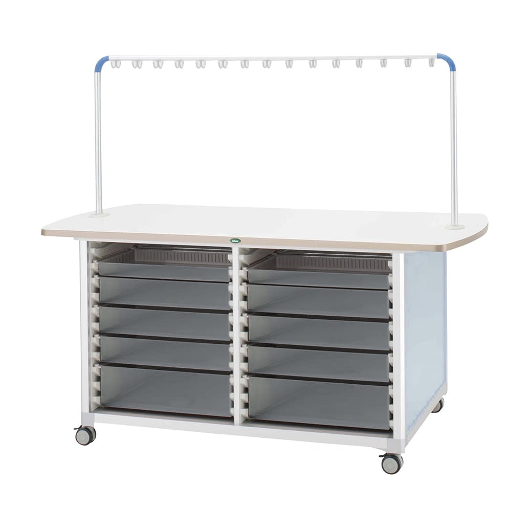 作業台(ハンガー付対面タイプ) 24-8045-0103 トレー：透明 サカセ化学工業 WT-1803B-2(ホンタイ:ブルー