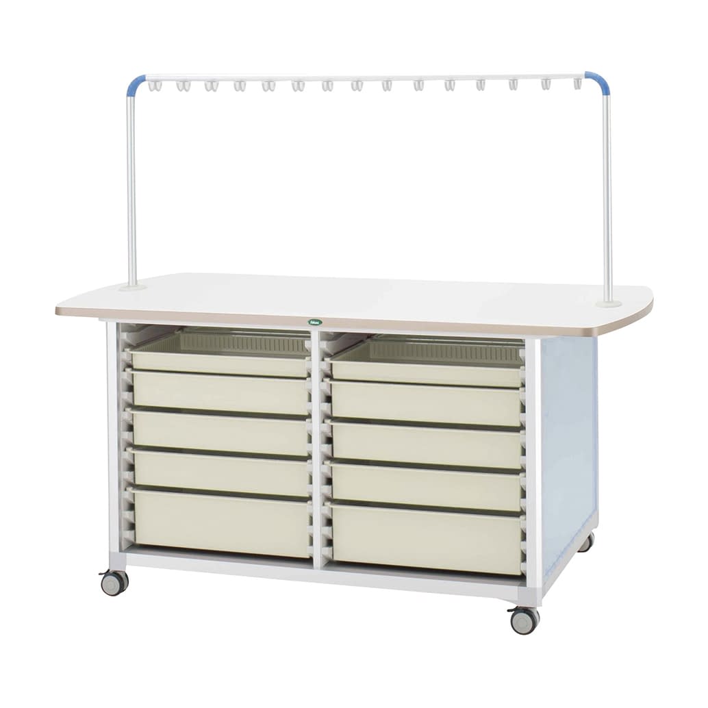 作業台(ハンガー付対面タイプ) 24-8045-0104 トレー：ニュートラル サカセ化学工業 WT-1803B-2(ホンタイ:ブルー