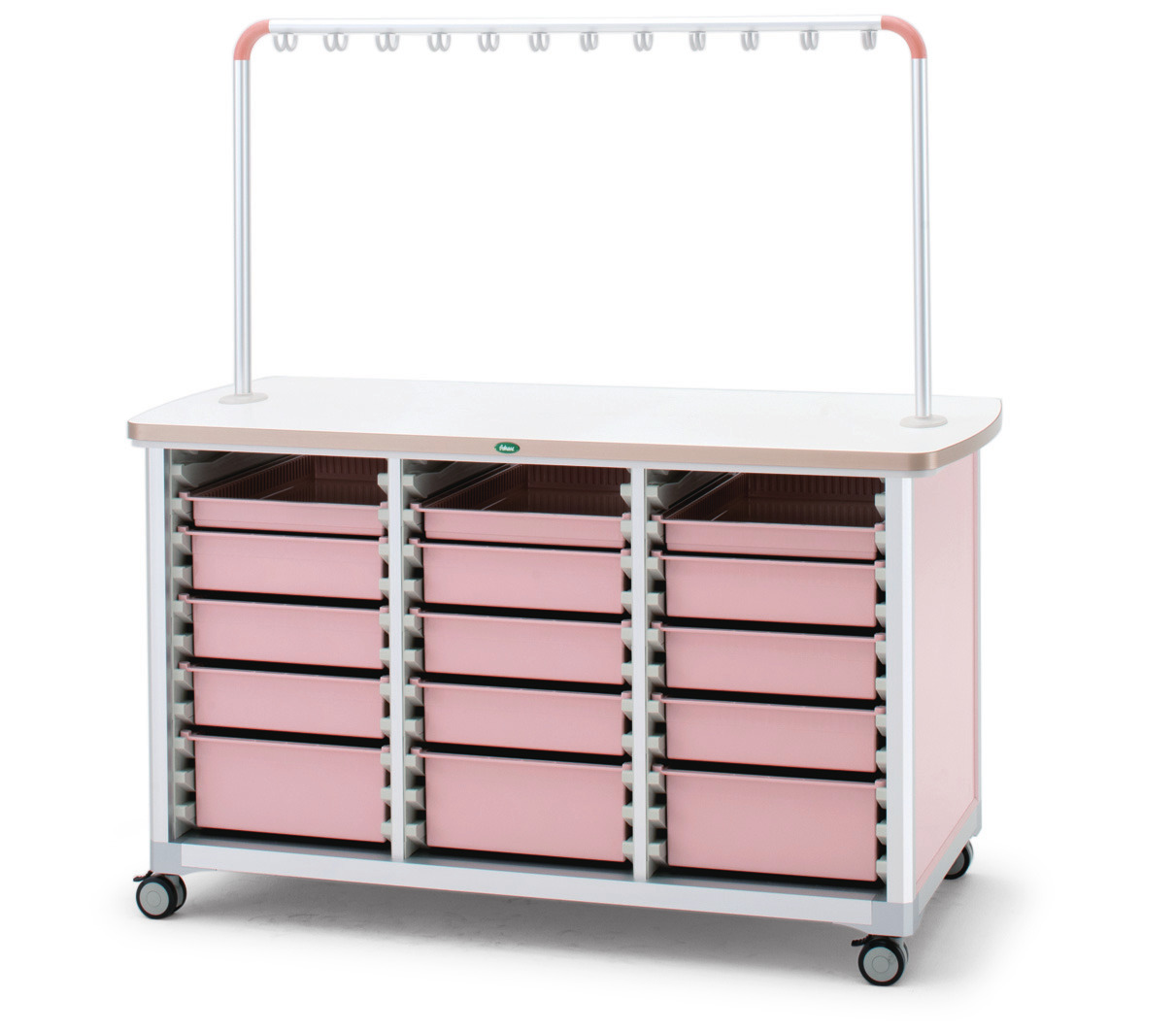 作業台(ハンガー付対面タイプ) 24-8046-0001 トレー：ピーチ サカセ化学工業 WT-1506B-2(ホンタイ:ピーチ