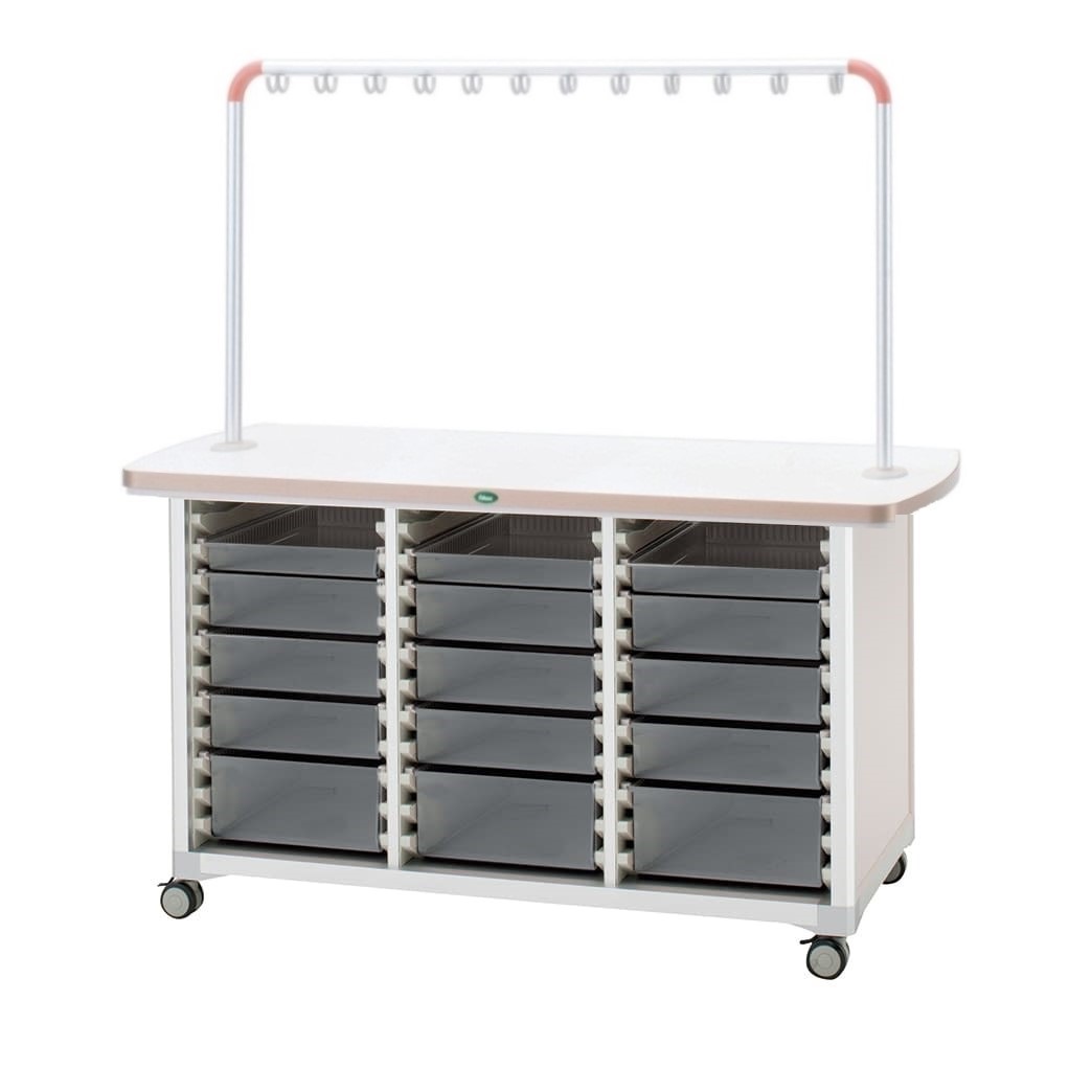 作業台(ハンガー付対面タイプ) 24-8046-0003 トレー：透明 サカセ化学工業 WT-1506B-2(ホンタイ:ピーチ