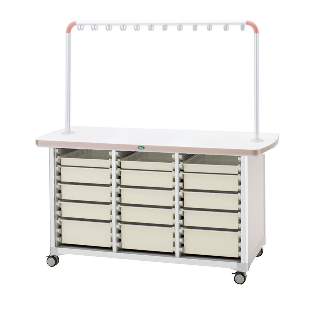 作業台(ハンガー付対面タイプ) 24-8046-0004 トレー：ニュートラル サカセ化学工業 WT-1506B-2(ホンタイ:ピーチ