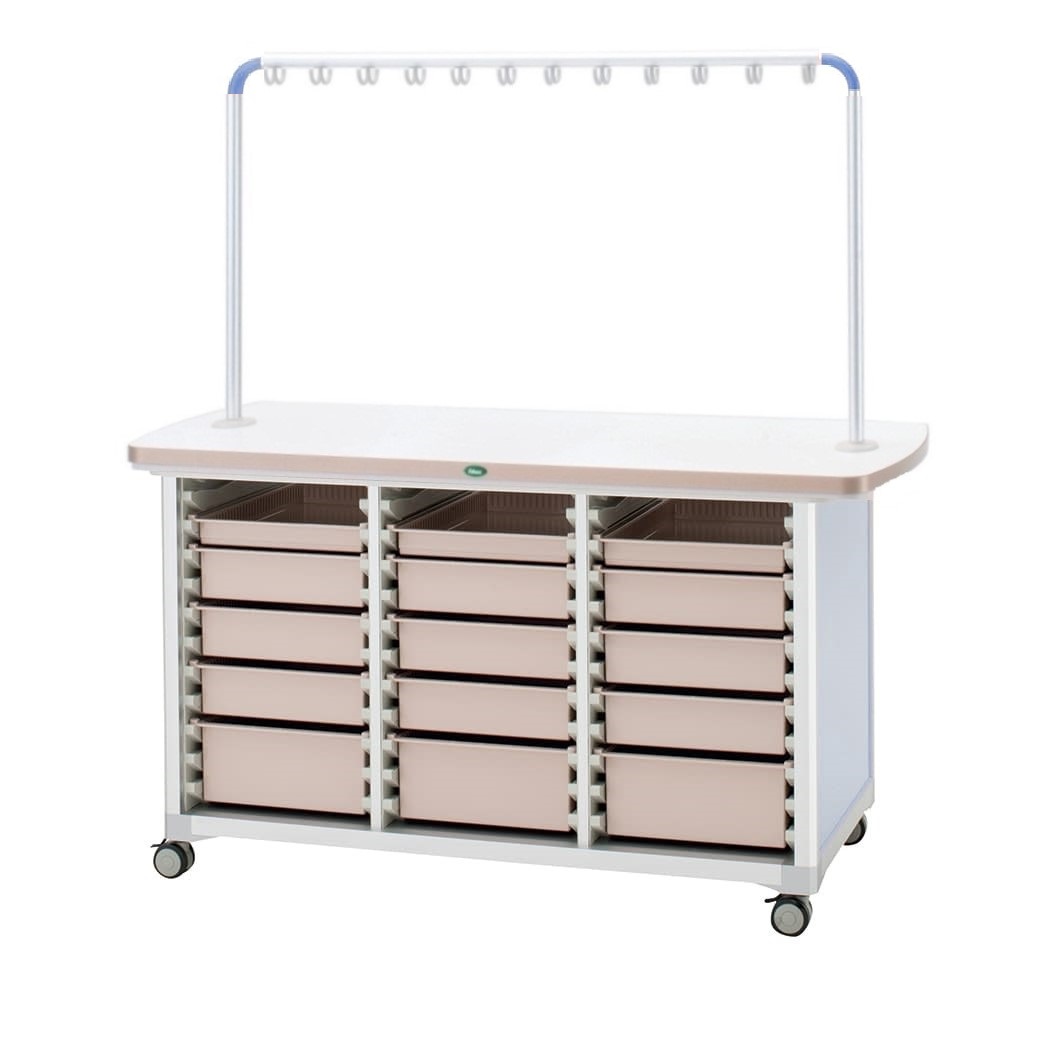 作業台(ハンガー付対面タイプ) 24-8046-0101 トレー：ピーチ サカセ化学工業 WT-1506B-2(ホンタイ:ブルー