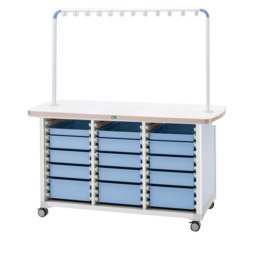 作業台(ハンガー付対面タイプ) 24-8046-0102 トレー：ブルー サカセ化学工業 WT-1506B-2(ホンタイ:ブルー