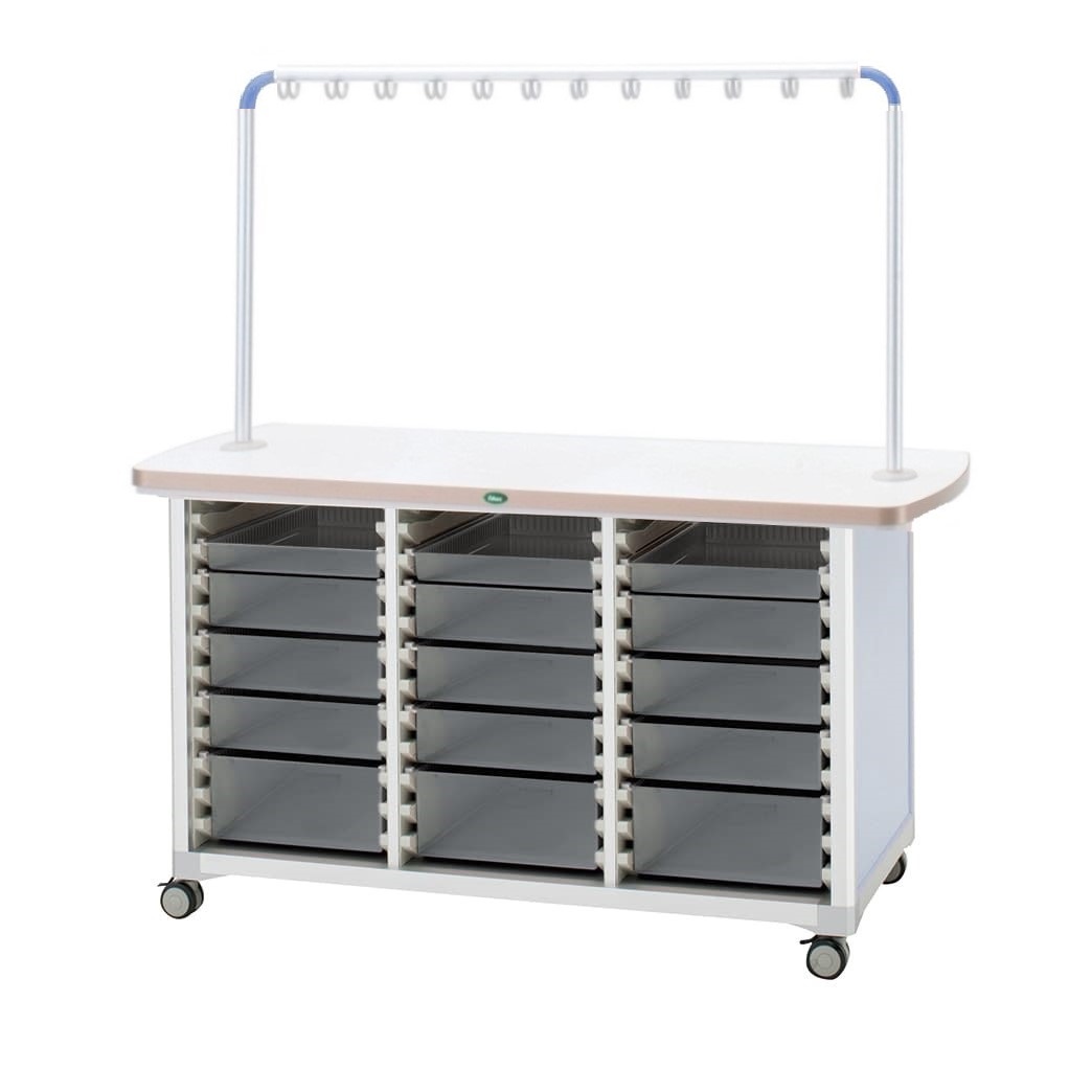 作業台(ハンガー付対面タイプ) 24-8046-0103 トレー：透明 サカセ化学工業 WT-1506B-2(ホンタイ:ブルー