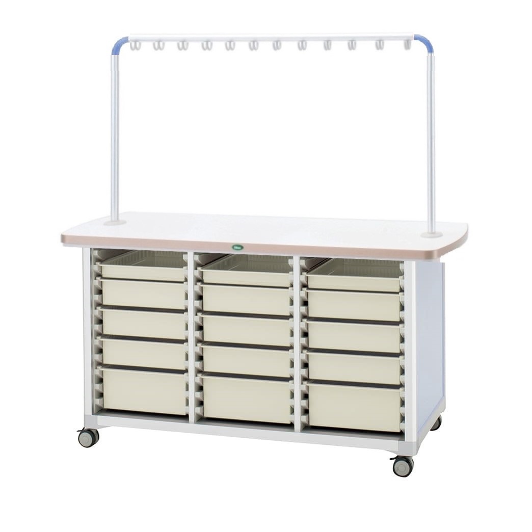 作業台(ハンガー付対面タイプ) 24-8046-0104 トレー：ニュートラル サカセ化学工業 WT-1506B-2(ホンタイ:ブルー