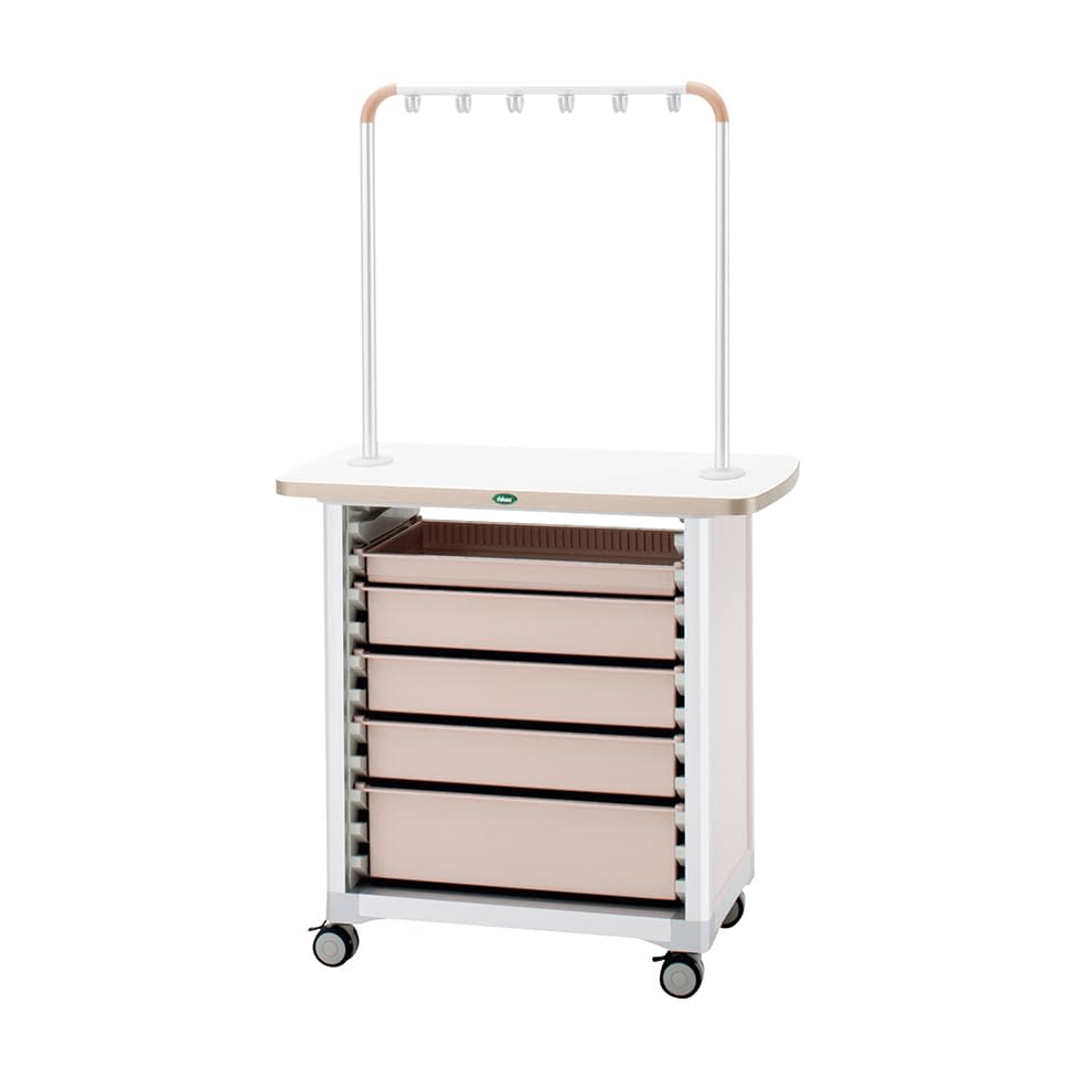 作業台(ハンガー付対面タイプ) 24-8015-0001 トレー：ピーチ サカセ化学工業 WT-0915B-2(ホンタイ:ピーチ