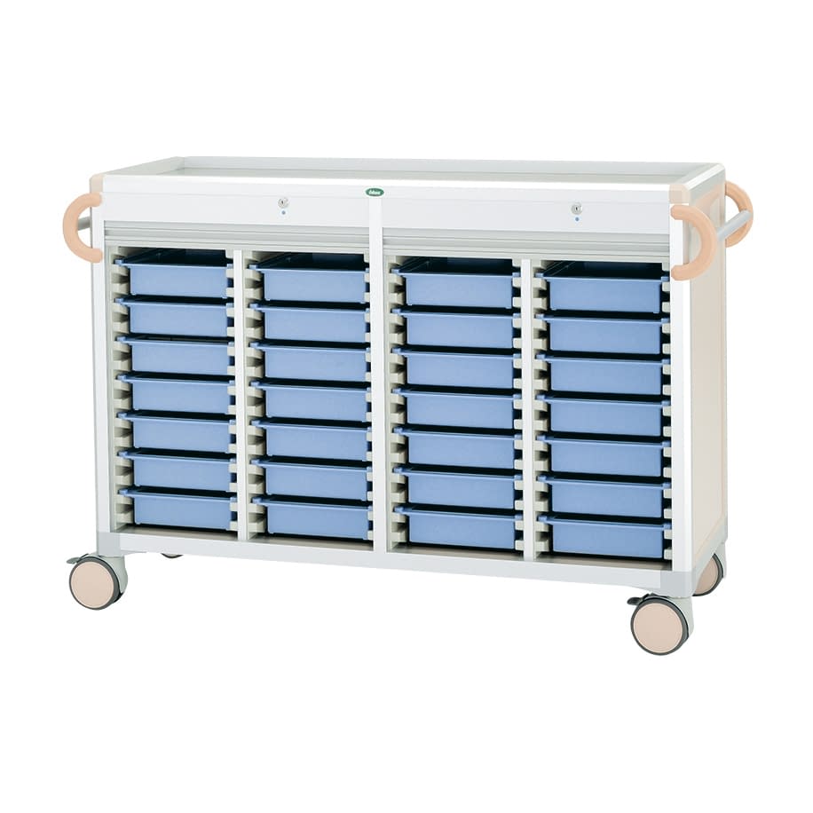 与薬カート(朝昼夕寝る前)YT－8 YT-8セット 24-8007-0002 トレー：ブルー サカセ化学工業 C3407Y-NS414SB(ピーチ)