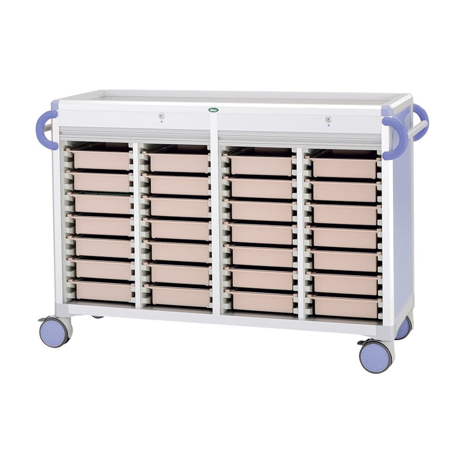 与薬カート(朝昼夕寝る前)YT－8 YT-8セット 24-8007-0101 トレー：ピーチ サカセ化学工業 C3407Y-NS414SB(ブルー)