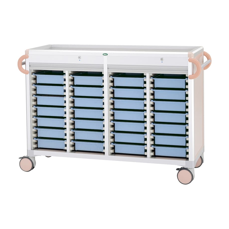 与薬カート(朝昼夕寝る前)YT－9 YT-9セット 24-8007-0202 トレー：ブルー サカセ化学工業 C3407Y-NS414SB(ピーチ)