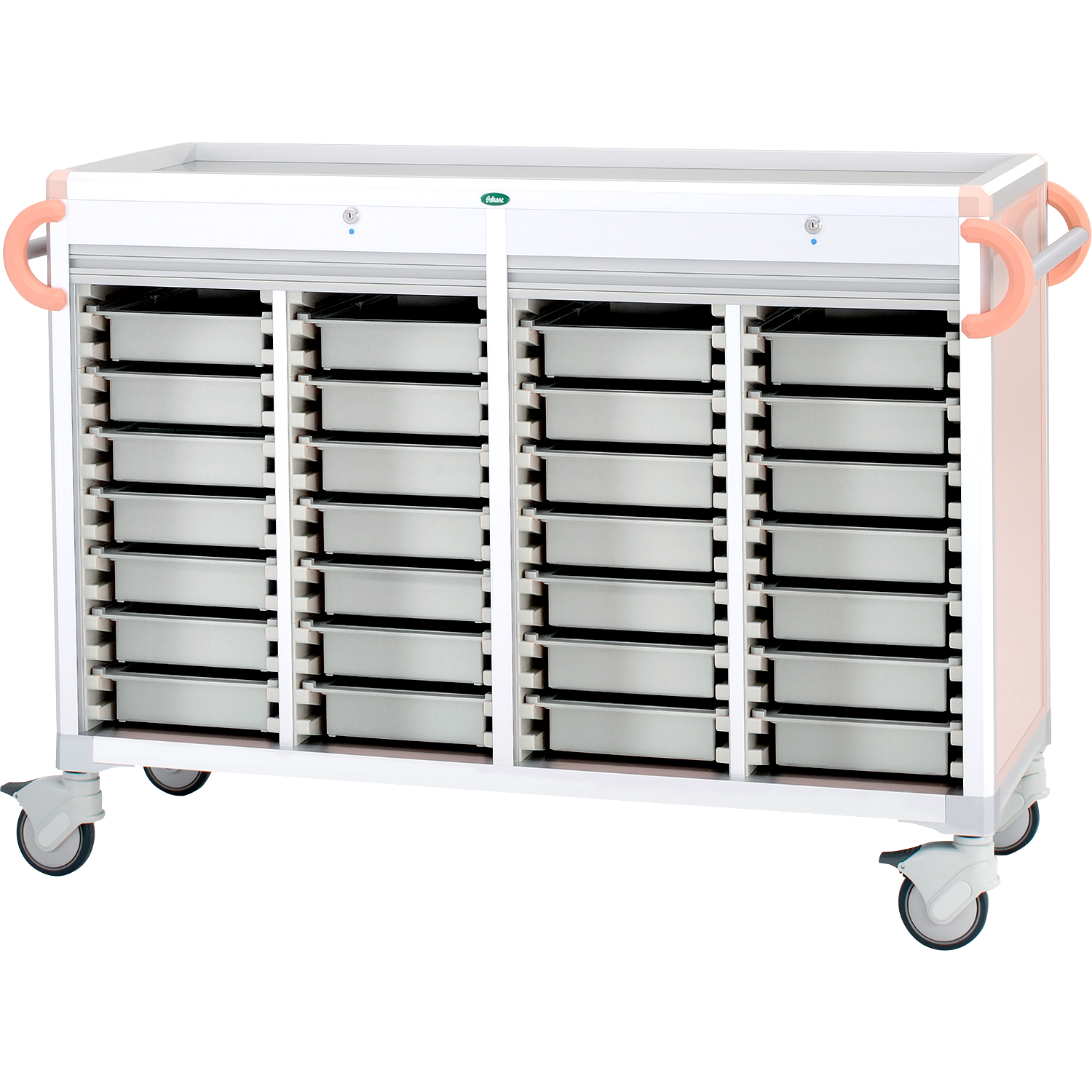 与薬カート(朝昼夕寝る前)YT－9 YT-9セット 24-8007-0203 トレー：透明 サカセ化学工業 C3407Y-NS414SB(ピーチ)