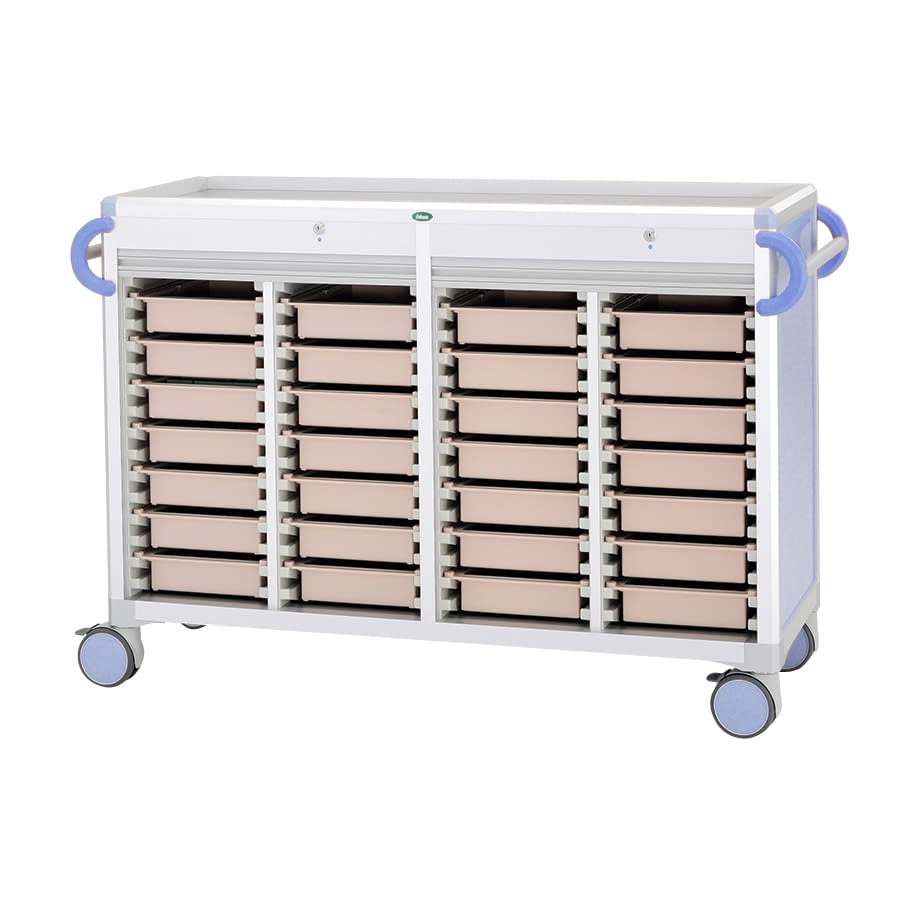 与薬カート(朝昼夕寝る前)YT－9 YT-9セット 24-8007-0301 トレー：ピーチ サカセ化学工業 C3407Y-NS414SB(ブルー)