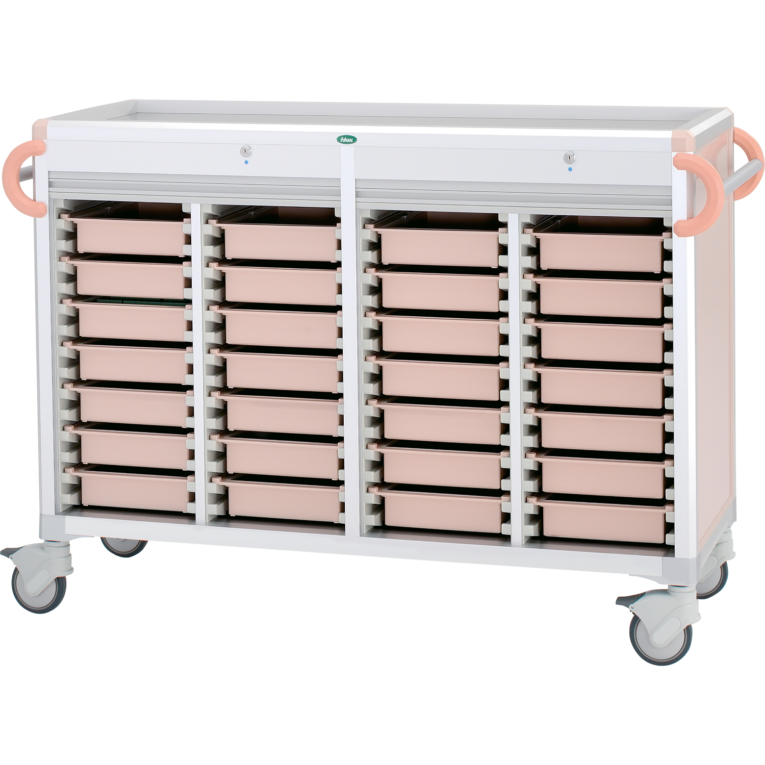 与薬カート(朝昼夕寝る前)YT－16 YT-16セット 24-8007-0401 トレー：ピーチ サカセ化学工業 C3407Y-NS414SB(ピーチ)