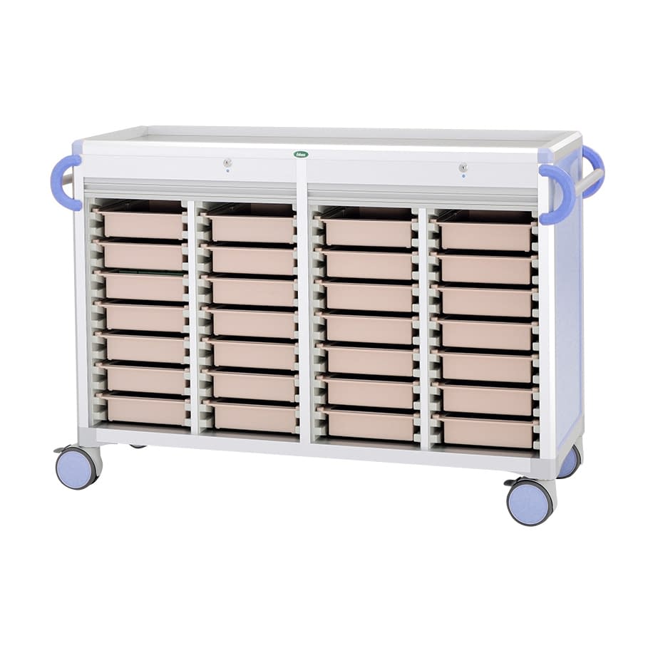 与薬カート(朝昼夕寝る前)YT－16 YT-16セット 24-8007-0501 トレー：ピーチ サカセ化学工業 C3407Y-NS414SB(ブルー)