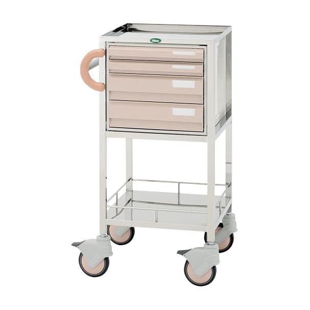処置・包交カート 24-8019-0001 引出：ピーチ サカセ化学工業 CUA3-1219B(ホンタイ:ピーチ