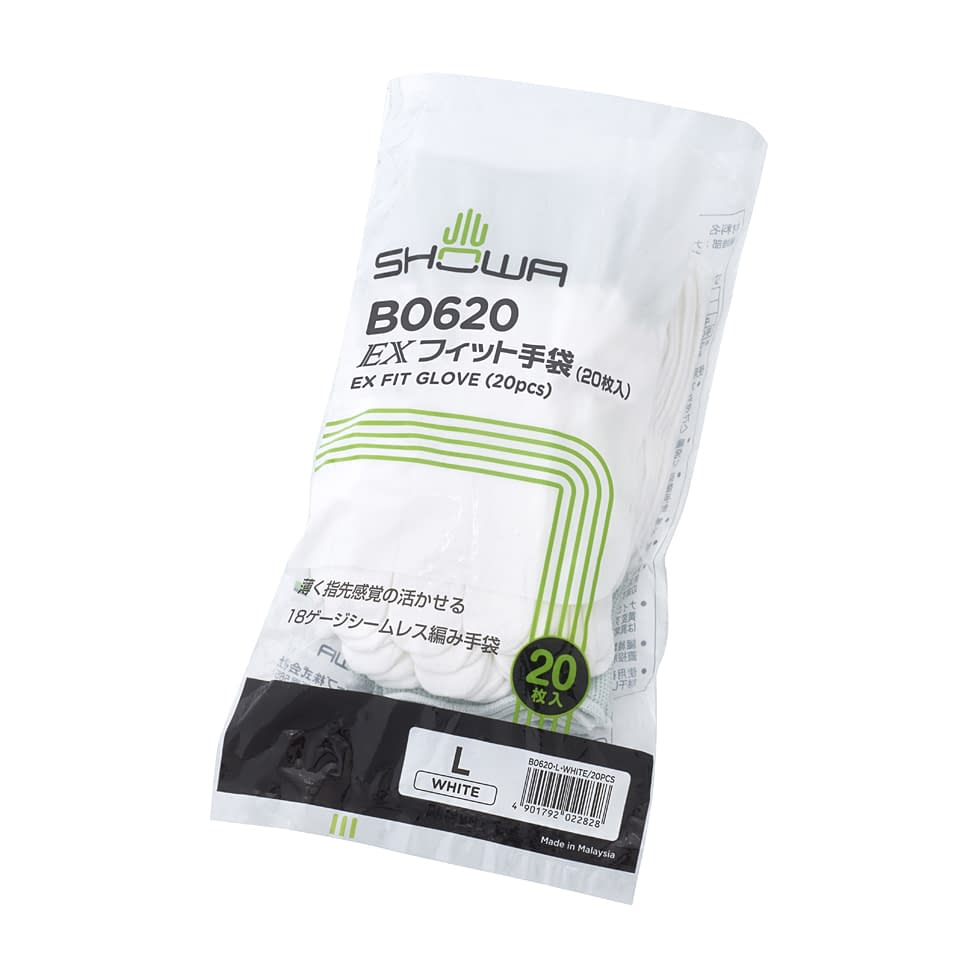 EXフィット手袋(ホワイト) 24-8273-04 ショーワグローブ B0620-LW(L)20マイ