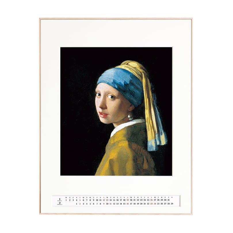 アートカレンダー 真珠の耳 24-9119-0201 額縁：白 燦エクセルアート T-6-1(ヨハネス･フェルメール)