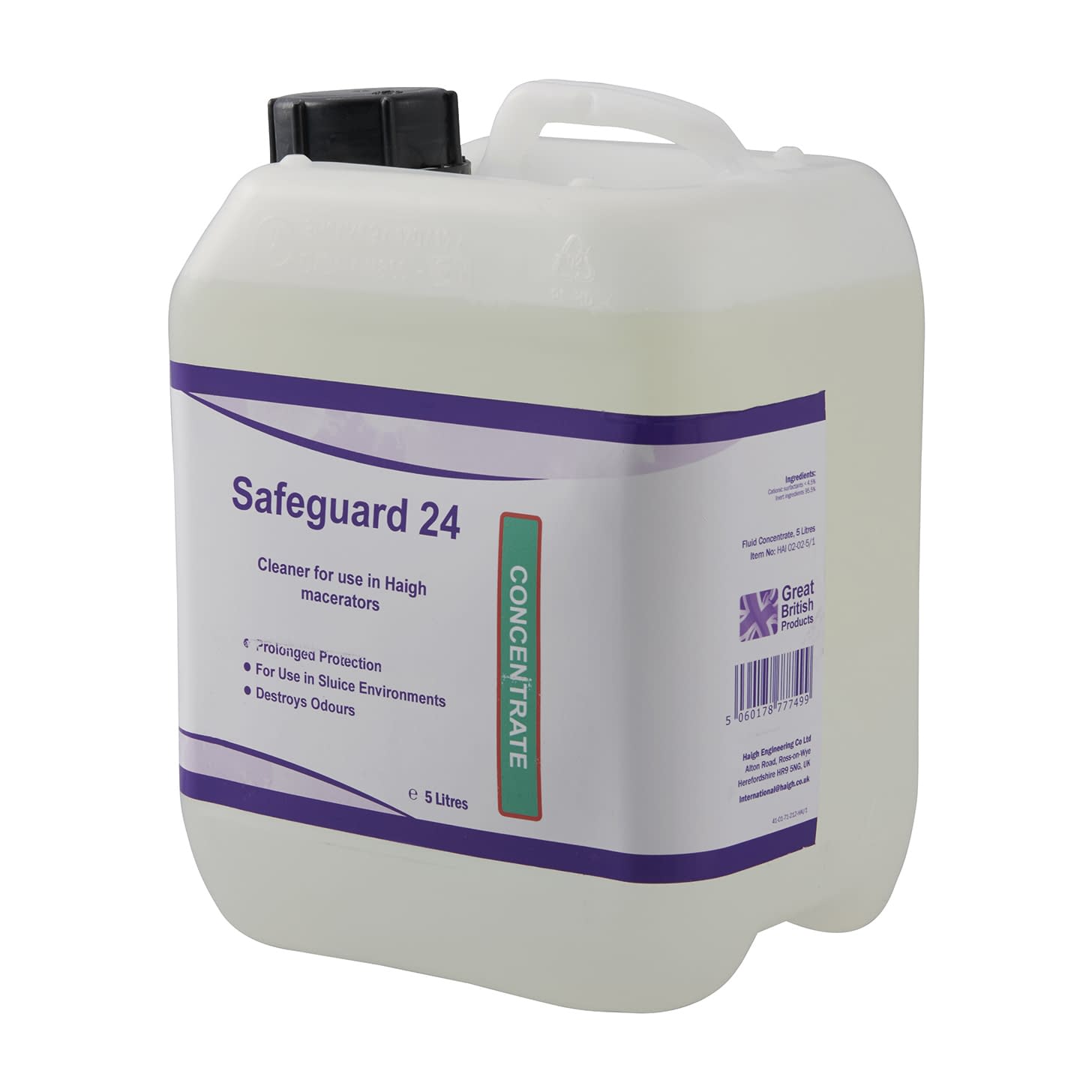 セーフガード24(マセレーター洗浄剤 粉砕機(汚物処理) 24-8668-00 HAIGH HAI-02-05-5-2(5L)