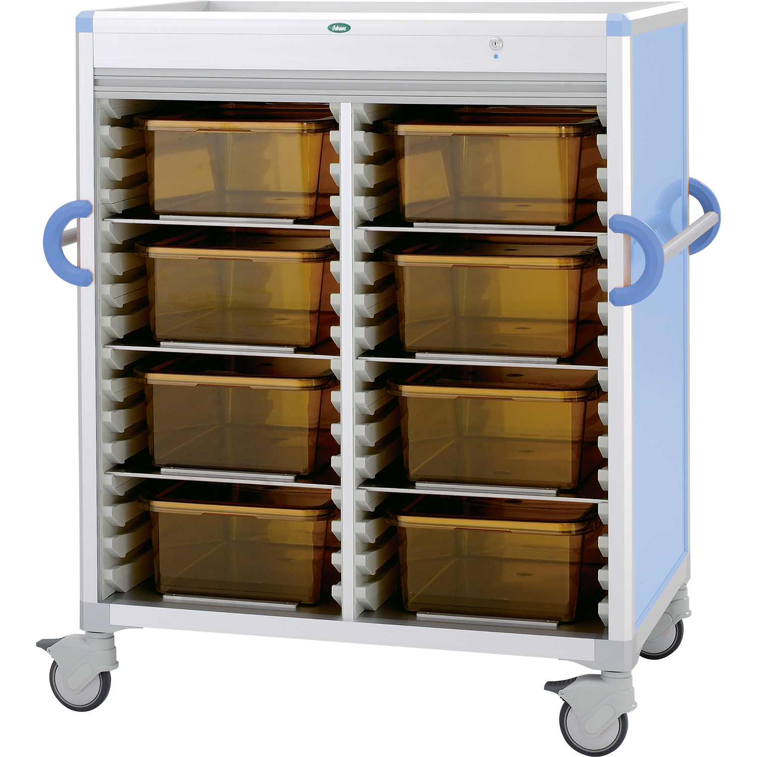 コンテナ回収カート コンテナー8コ収納 24-9162-0102 シャッター：透明 サカセ化学工業 CP-AS01B(ブルー)