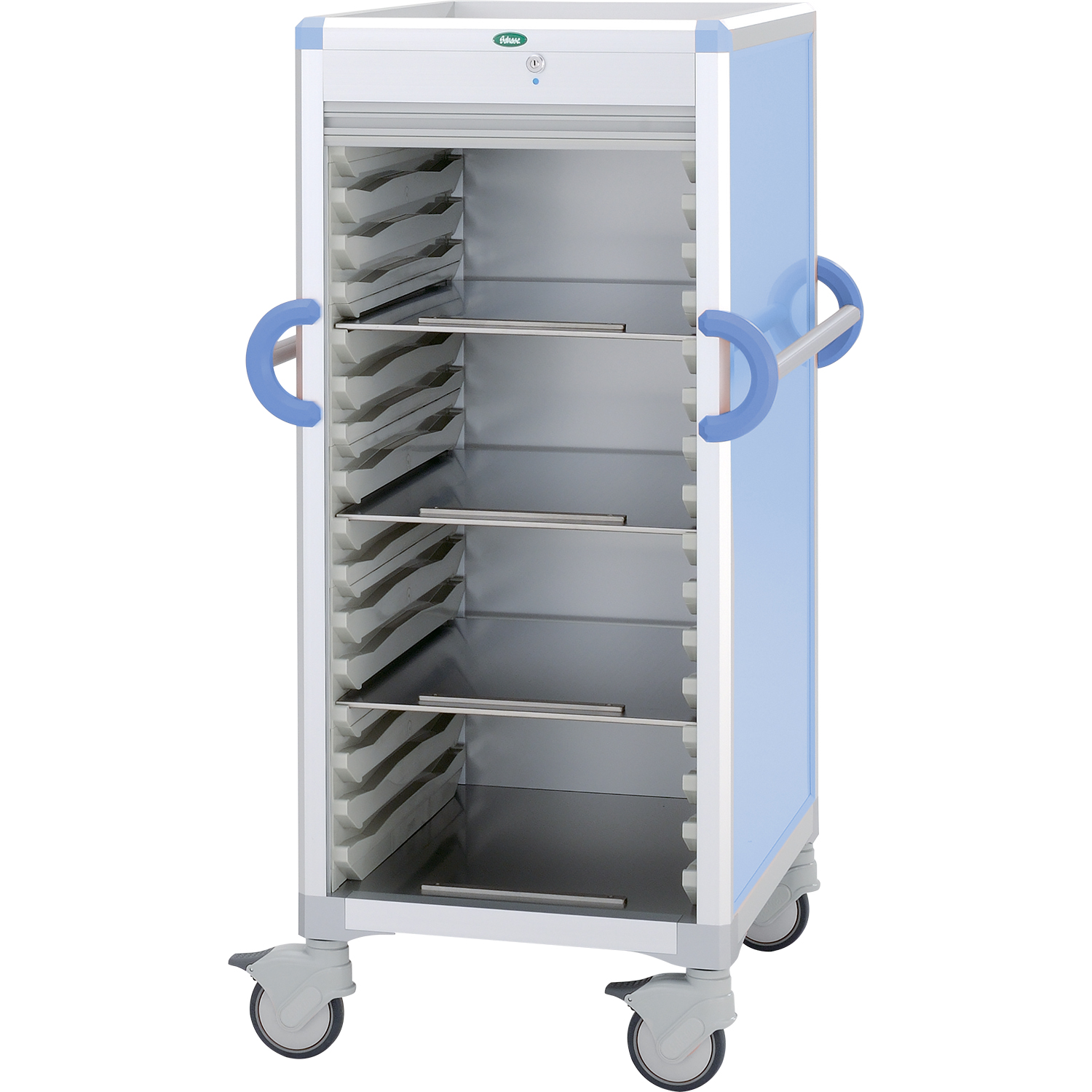 コンテナ回収カート コンテナー4コ収納 24-9162-0302 シャッター:透明 サカセ化学工業 CP-AS02B(ブルー)