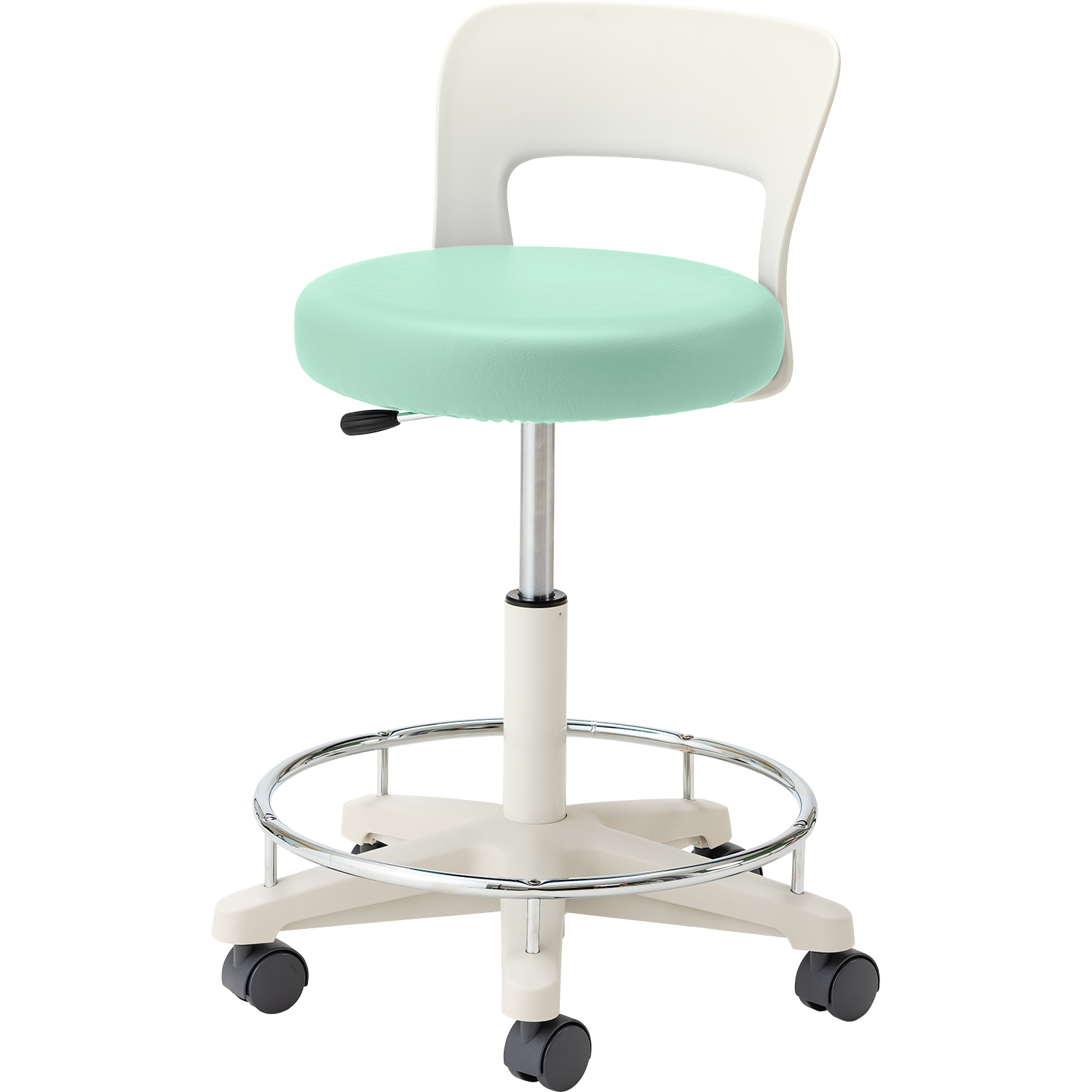 マツヨシ ナースチェア(ハイタイプ) 背付・リング付 丸椅子 25-2565-0104 ミントグリーン MATSUYOSHI MY-N3265R(セツキ・リングツキ