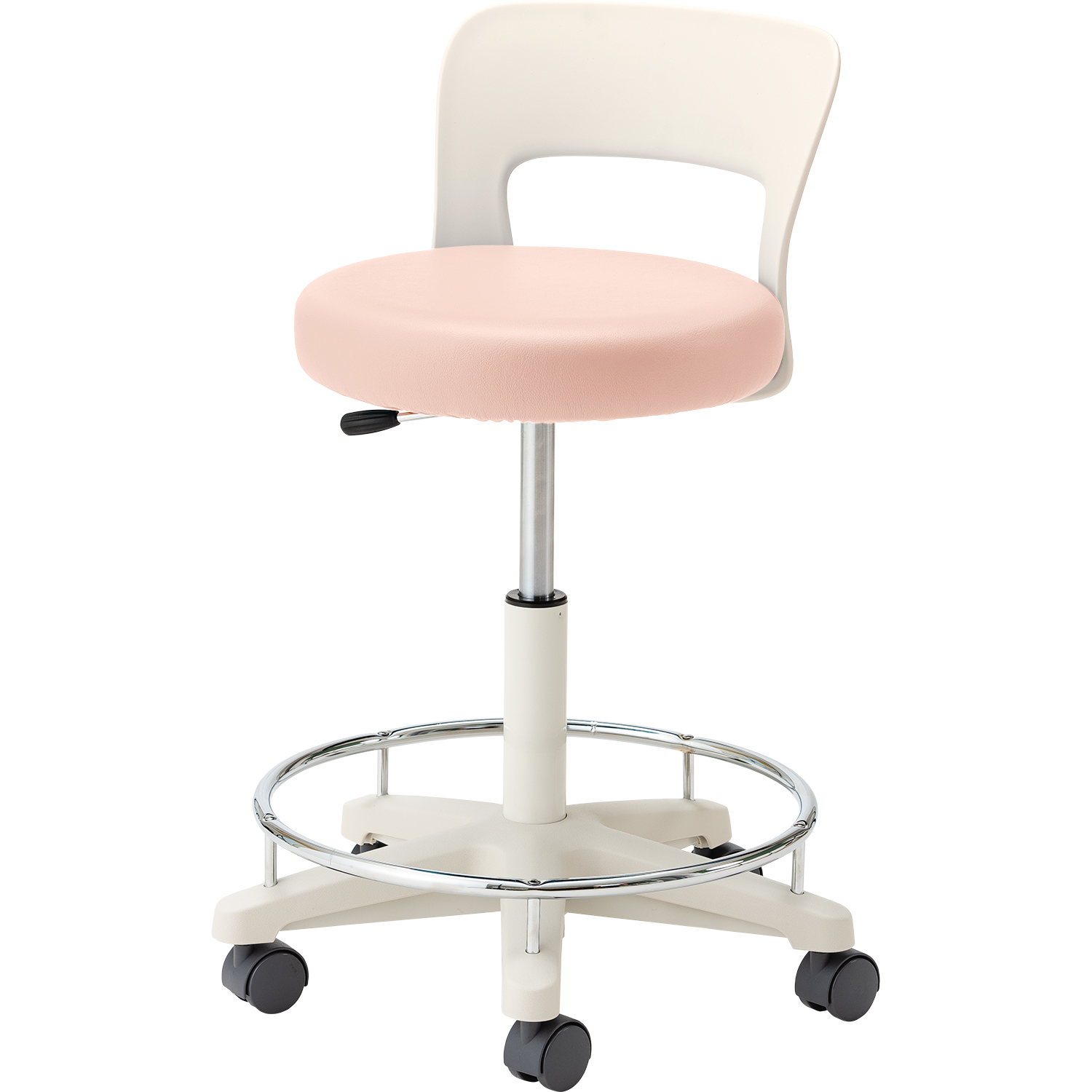 マツヨシ ナースチェア(ハイタイプ) 背付・リング付 丸椅子 25-2565-0105 ピンク MATSUYOSHI MY-N3265R(セツキ・リングツキ