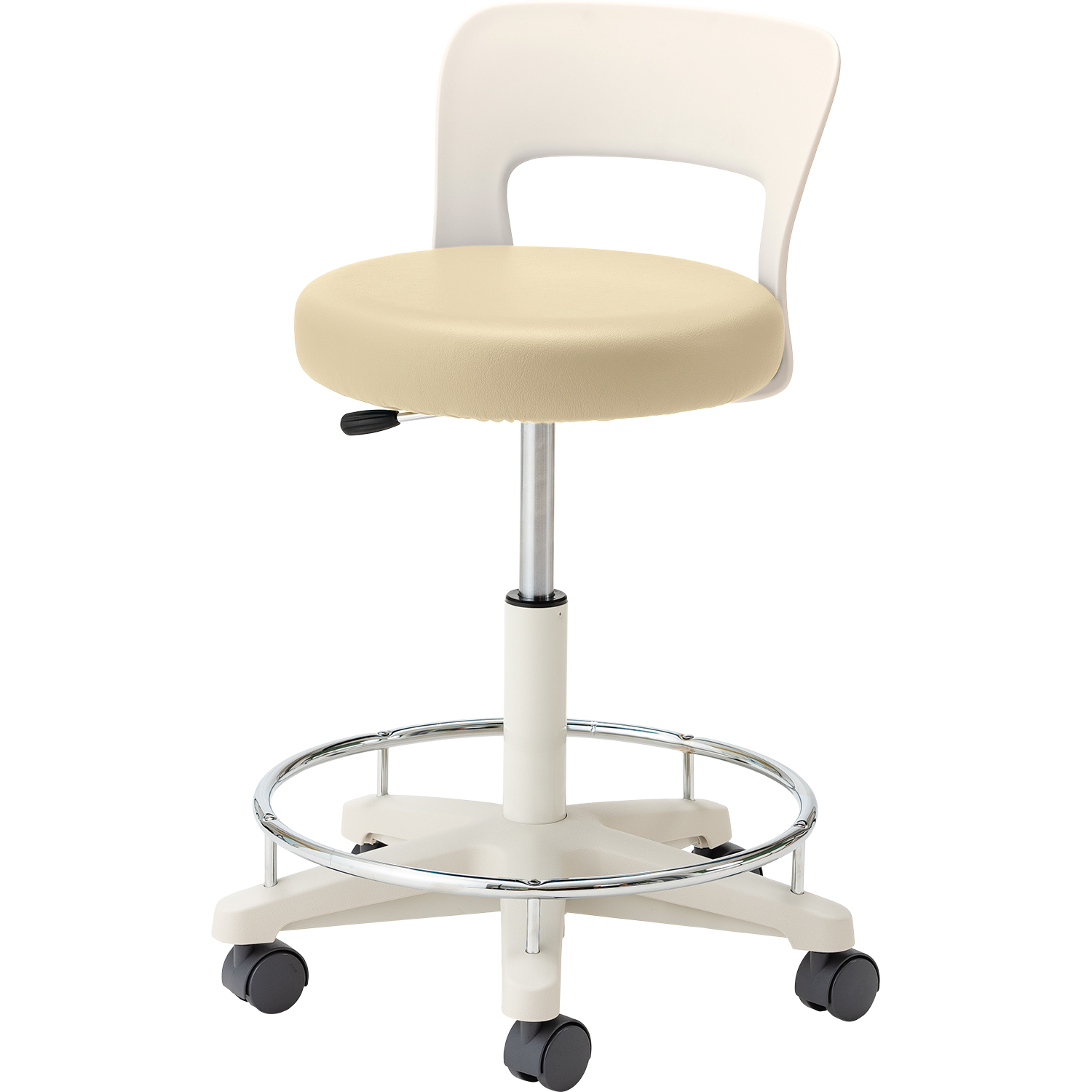 マツヨシ ナースチェア(ハイタイプ) 背付・リング付 丸椅子 25-2565-0106 クリームイエロー MATSUYOSHI MY-N3265R(セツキ･リングツキ