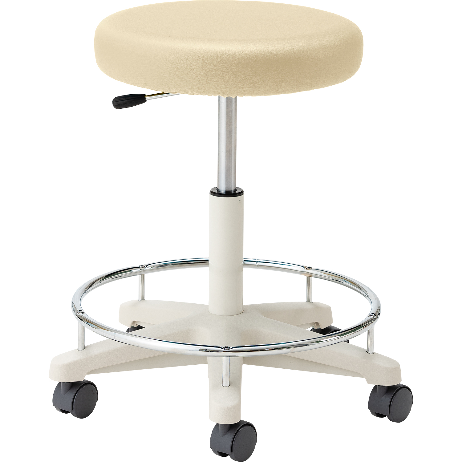 マツヨシ ナースチェア(ハイタイプ) 背なし・リング付 丸椅子 25-2565-0306 クリームイエロー MATSUYOSHI MY-N3255R(セナシ・リングツキ