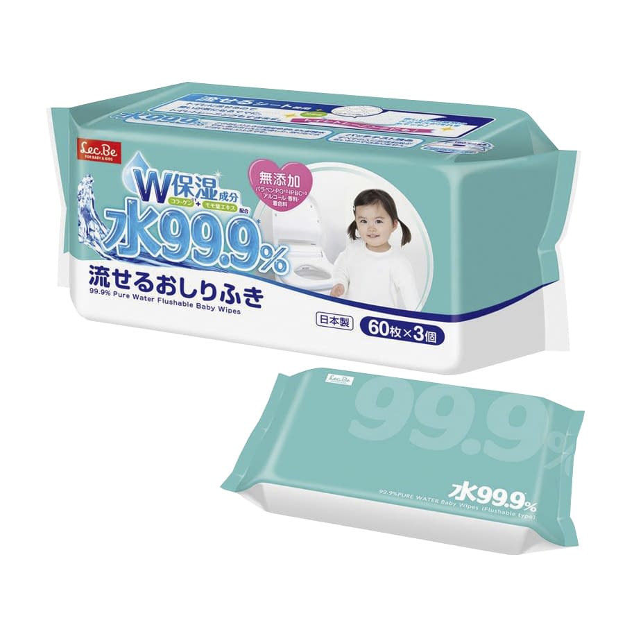 99.9流せるおしりふき60枚X3 流せるおしりふき ウェットシート 25-3249-00 レック E00870(60マイX3コ)